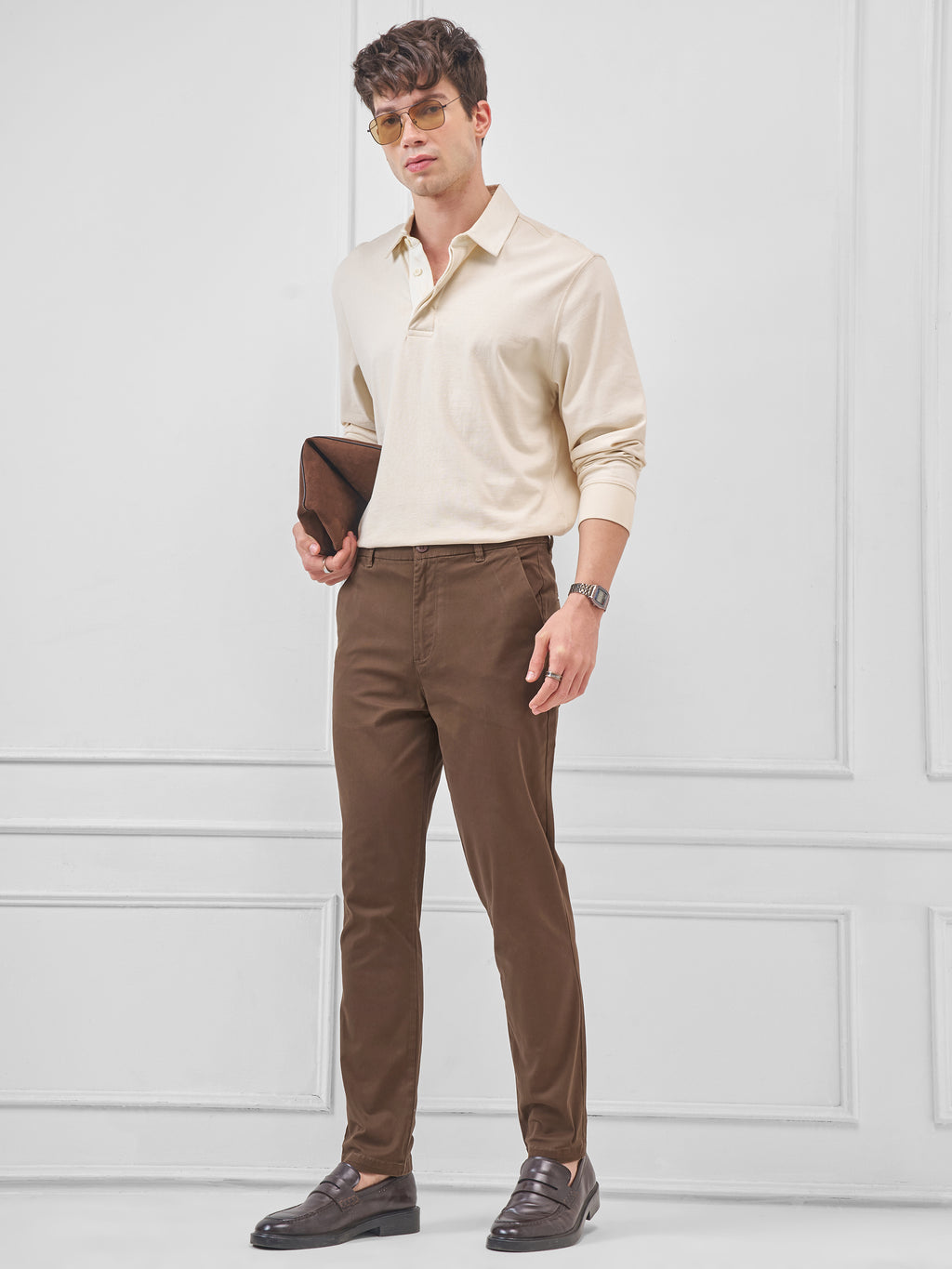 Highlander Men Brown Slim Fit Solid Regular Trouser - Brown - Image 2