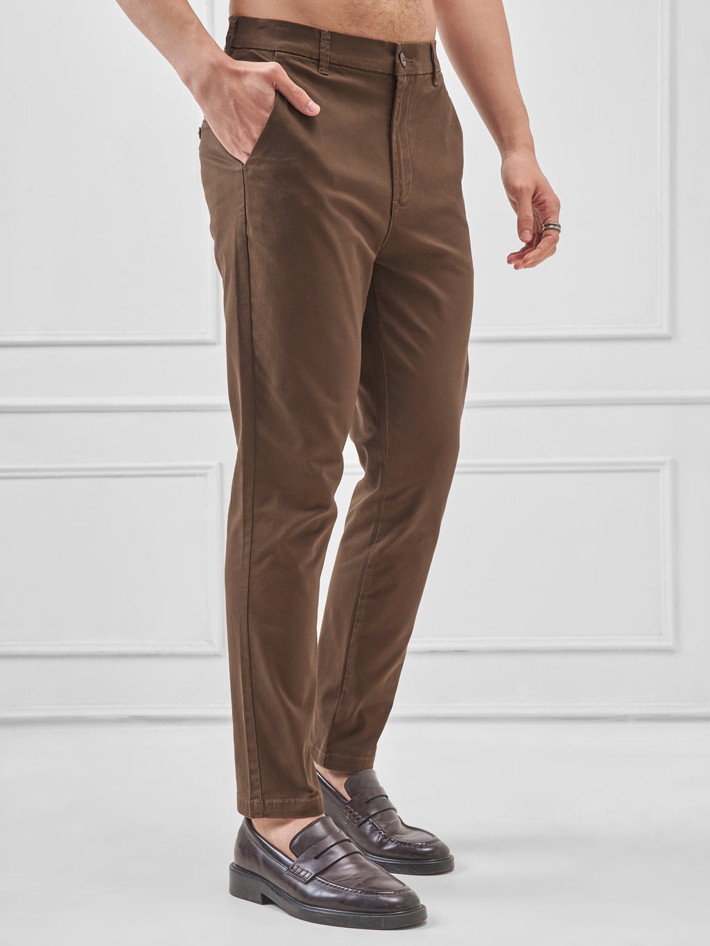 Highlander Men Brown Slim Fit Solid Regular Trouser - Brown - Image 6