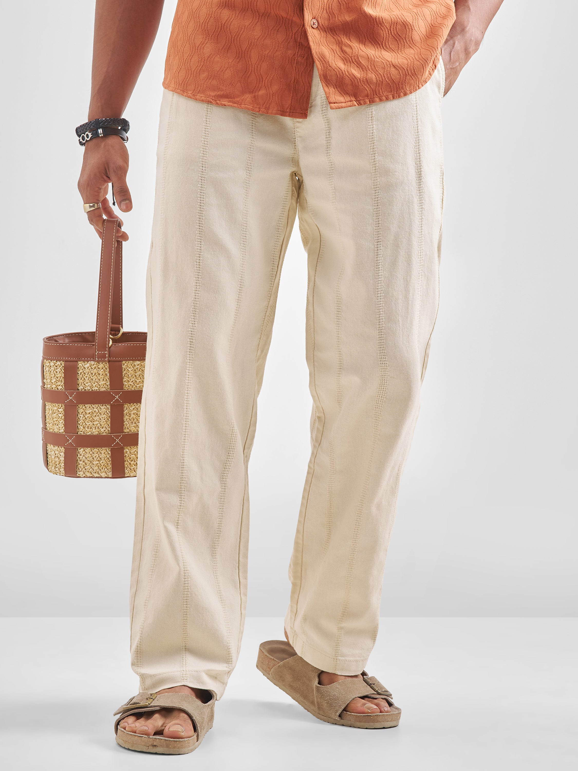 Highlander Men Off White Relaxed Fit Solid Regular Trouser - Off White - Image 1