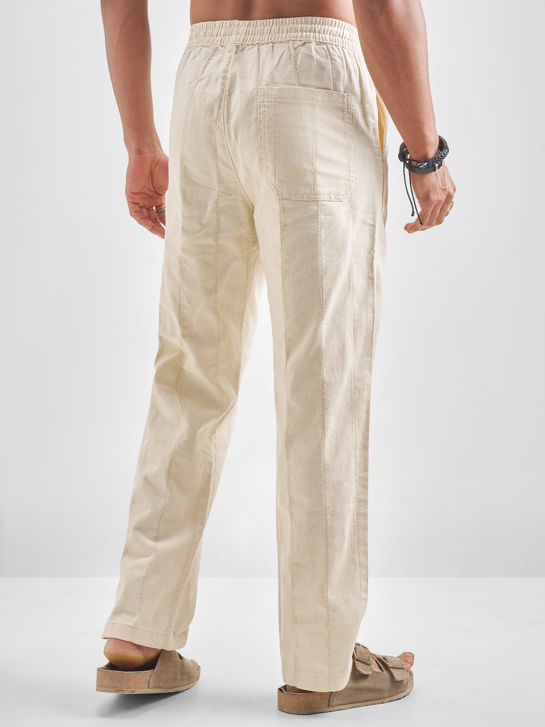 Highlander Men Off White Relaxed Fit Solid Regular Trouser - Off White - Image 3