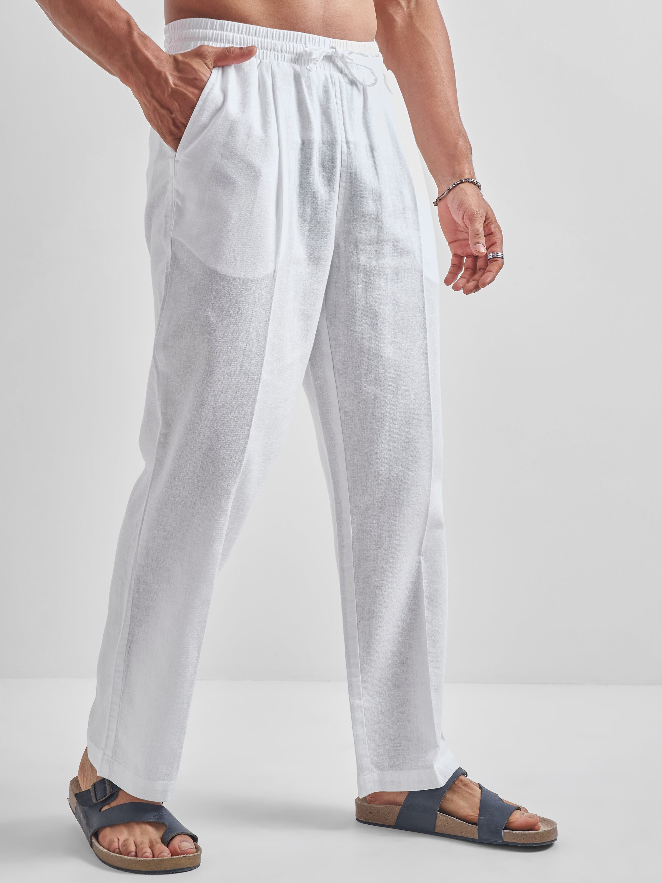 Highlander Men White Relaxed Fit Solid Regular Trousers - White - Image 6