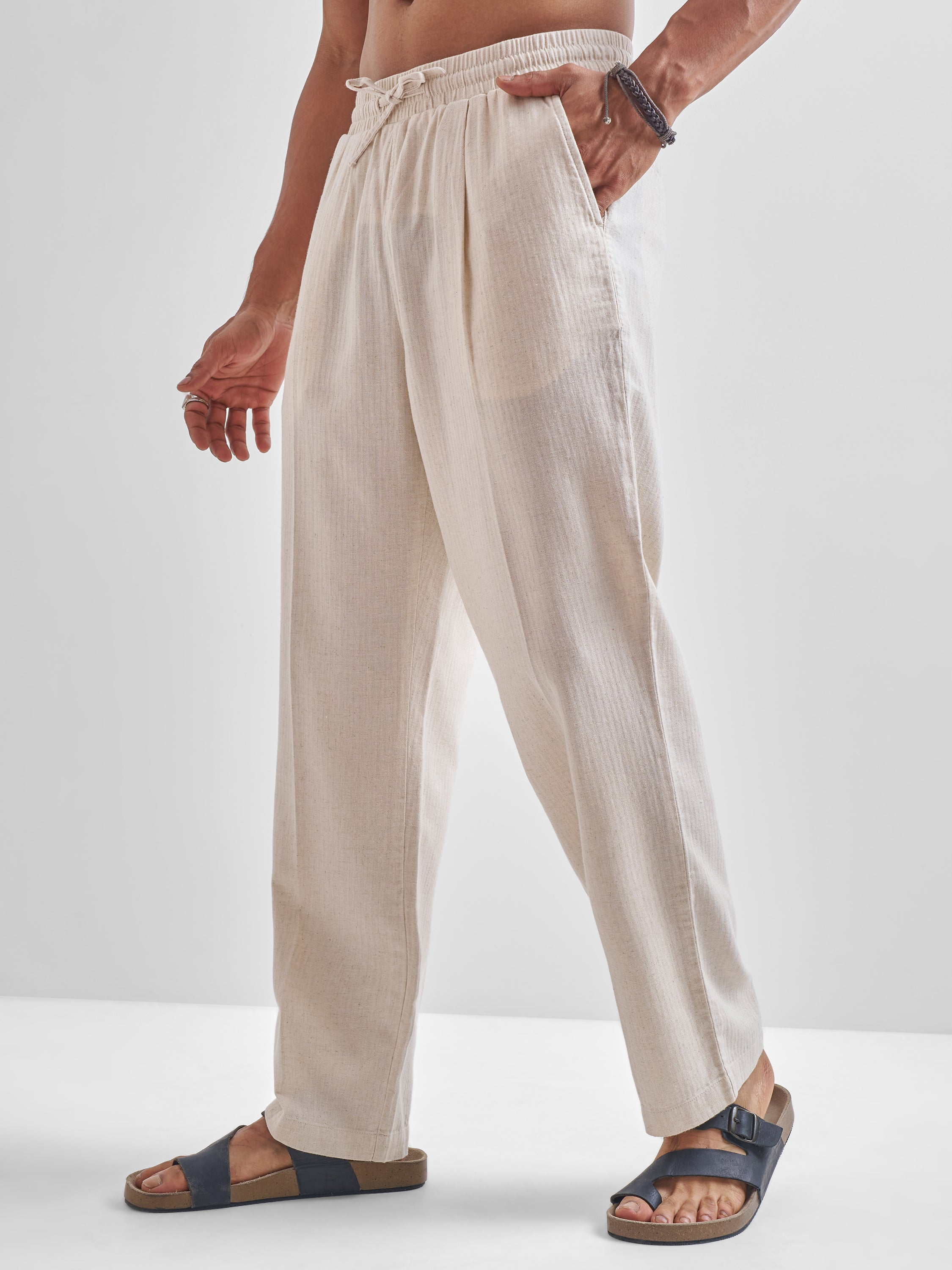 Highlander Men Beige Relaxed Fit Solid Regular Trousers - Beige - Image 4