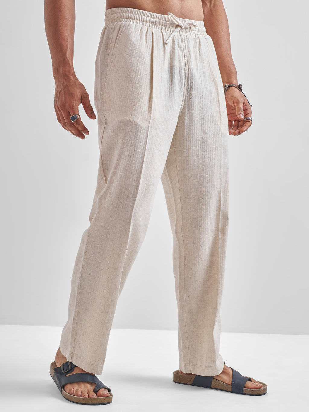 Highlander Men Beige Relaxed Fit Solid Regular Trousers - Beige - Image 6