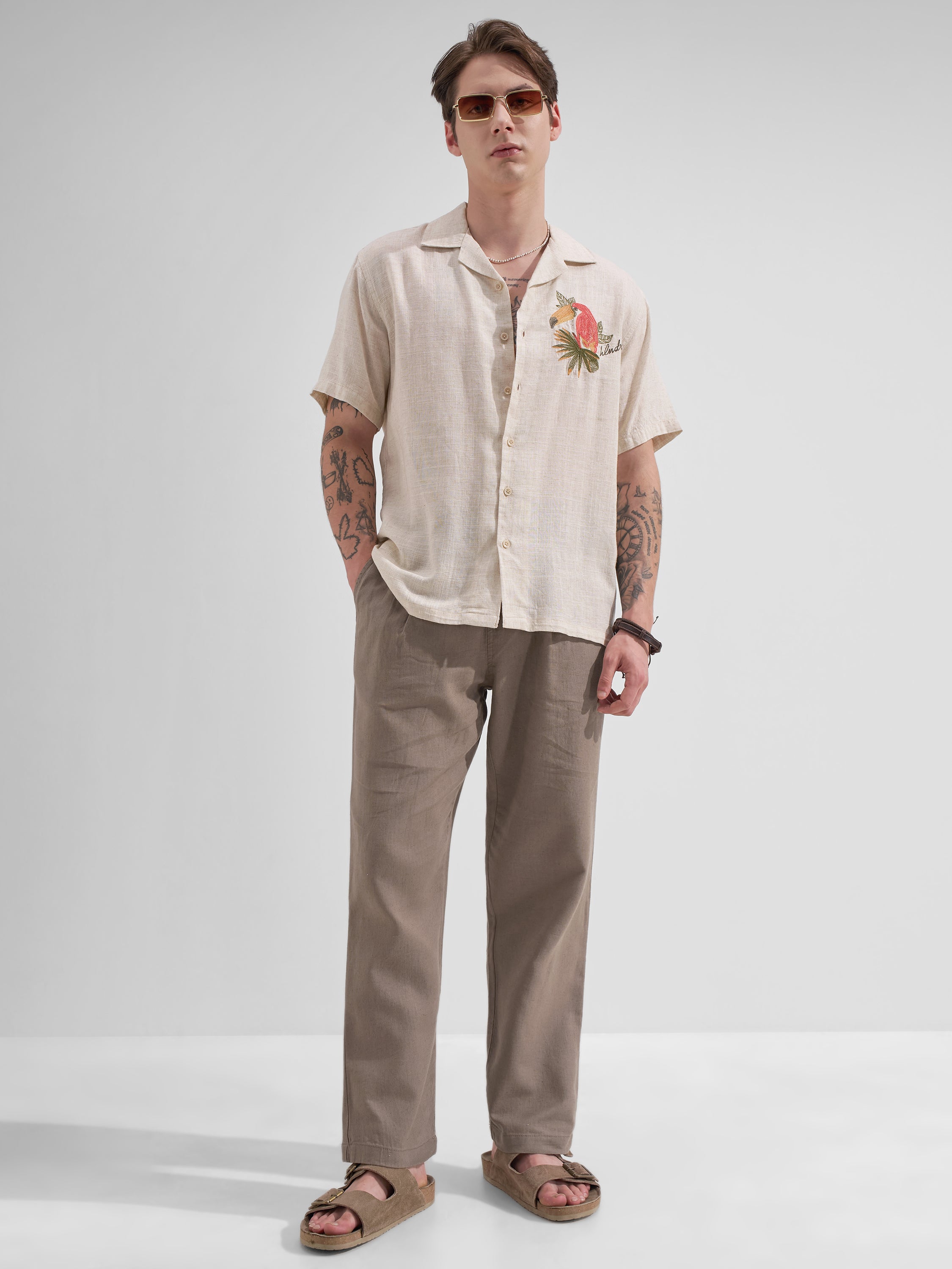 Highlander Men Tan Relaxed Fit Solid Regular Trouser