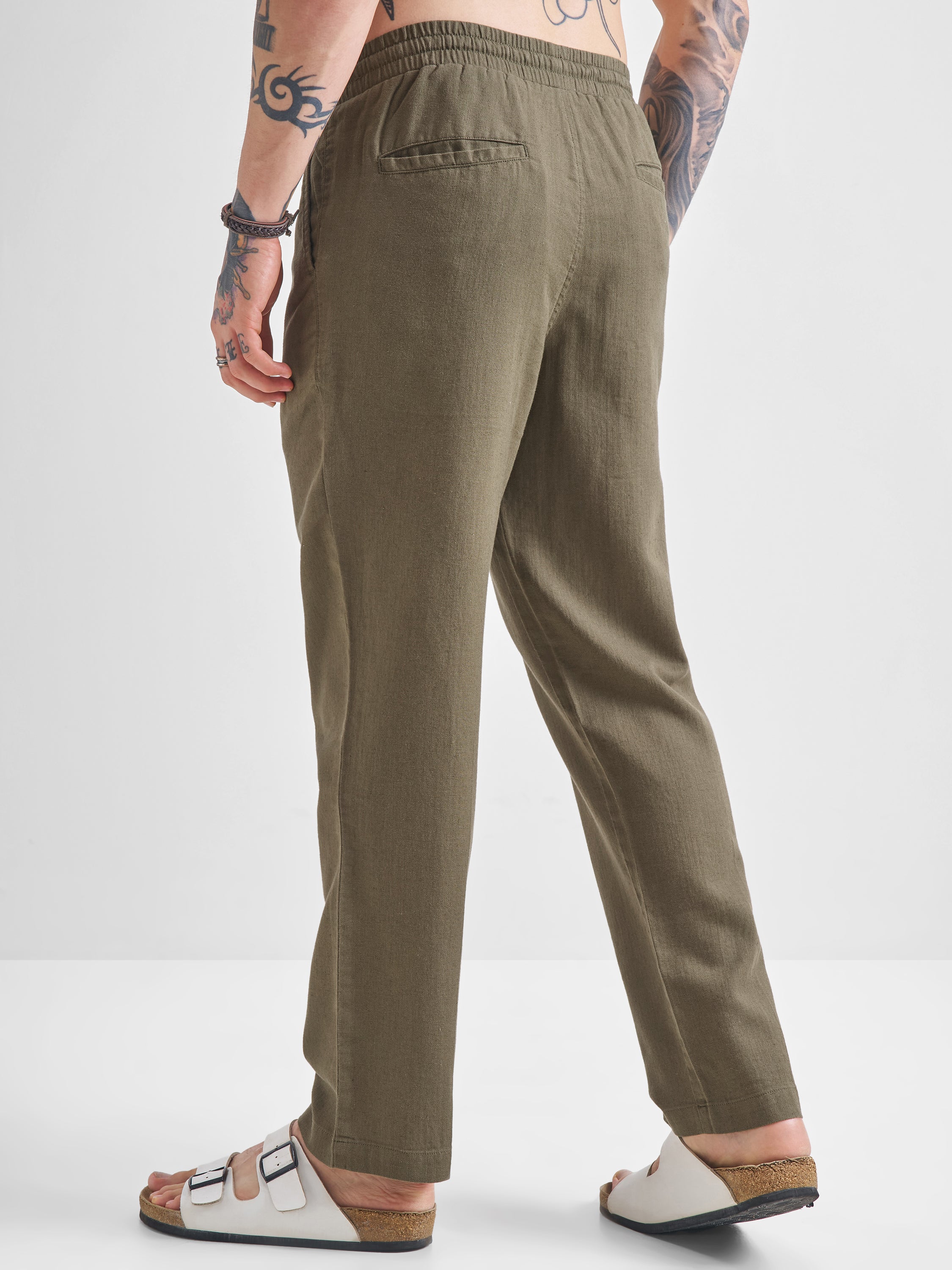 Highlander Men Olive Relaxed Fit Solid Casual Trouser - Olive - Image 3