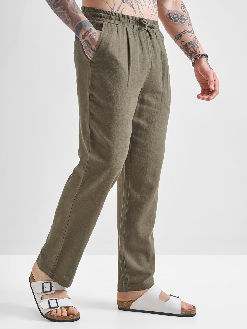 Highlander Men Olive Relaxed Fit Solid Casual Trouser - Olive - Image 6