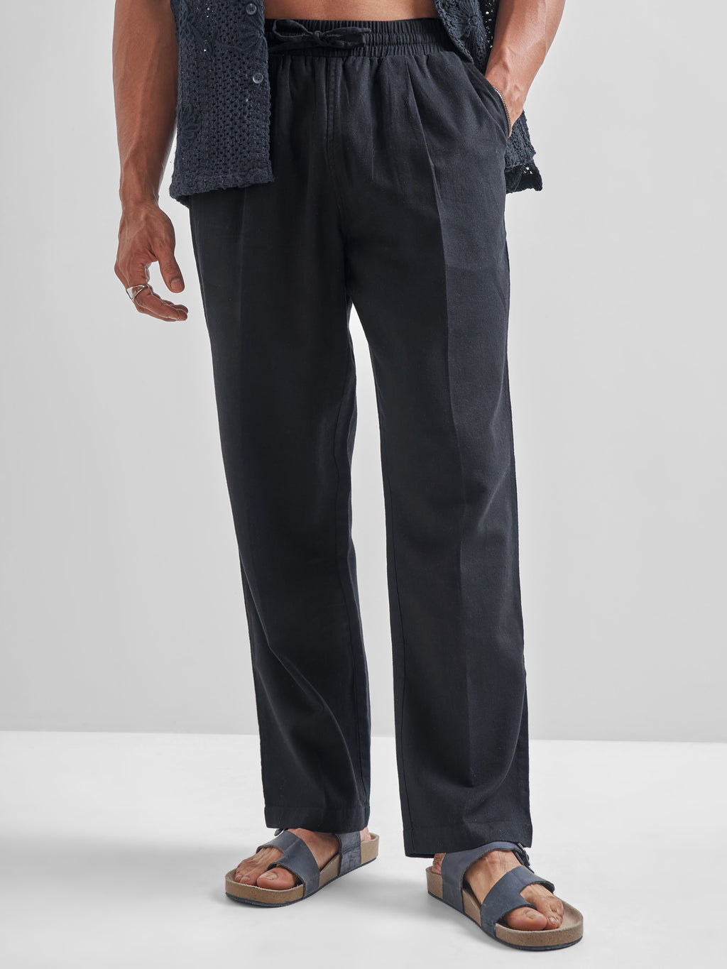 Highlander Men Black Relaxed Fit Solid Regular Trousers - Black - Image 1