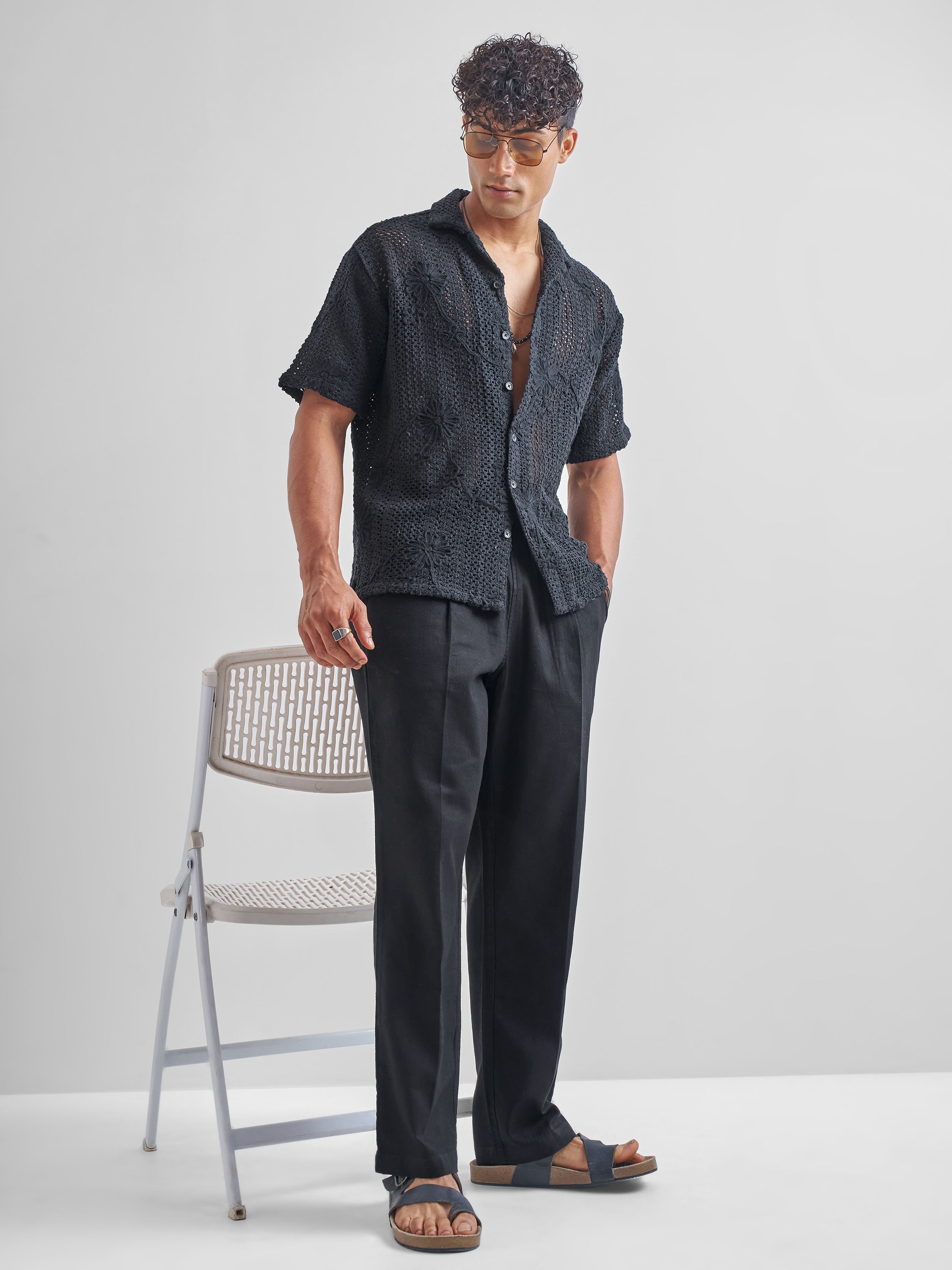 Highlander Men Black Relaxed Fit Solid Regular Trousers - Black - Image 2