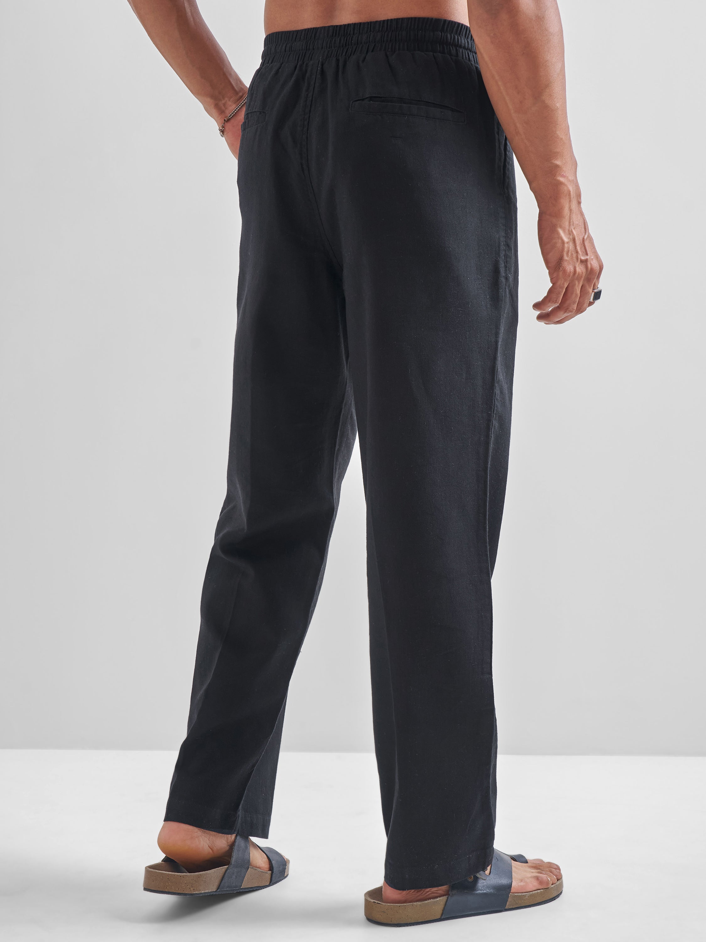 Highlander Men Black Relaxed Fit Solid Regular Trousers - Black - Image 3