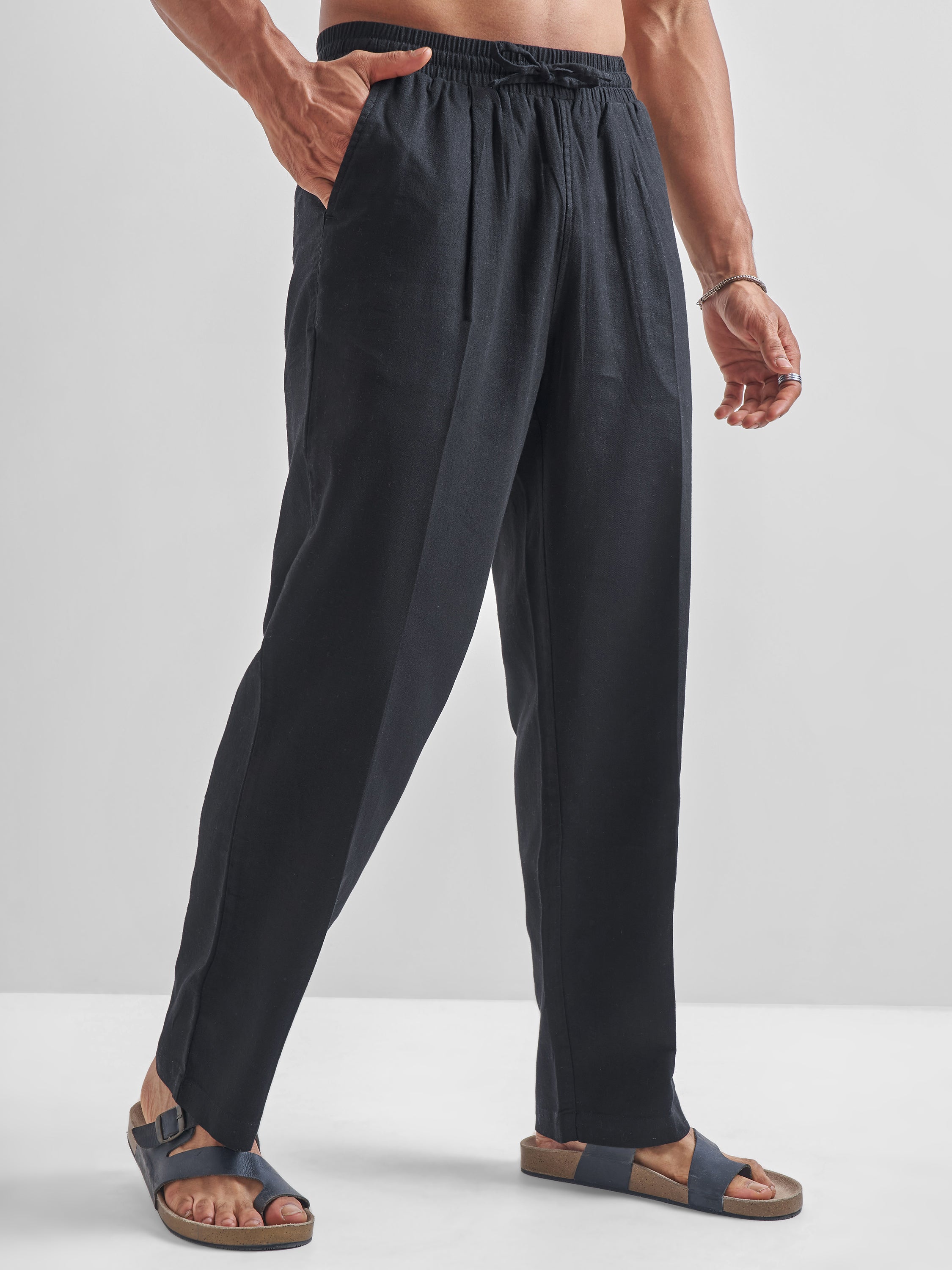 Highlander Men Black Relaxed Fit Solid Regular Trousers - Black - Image 6
