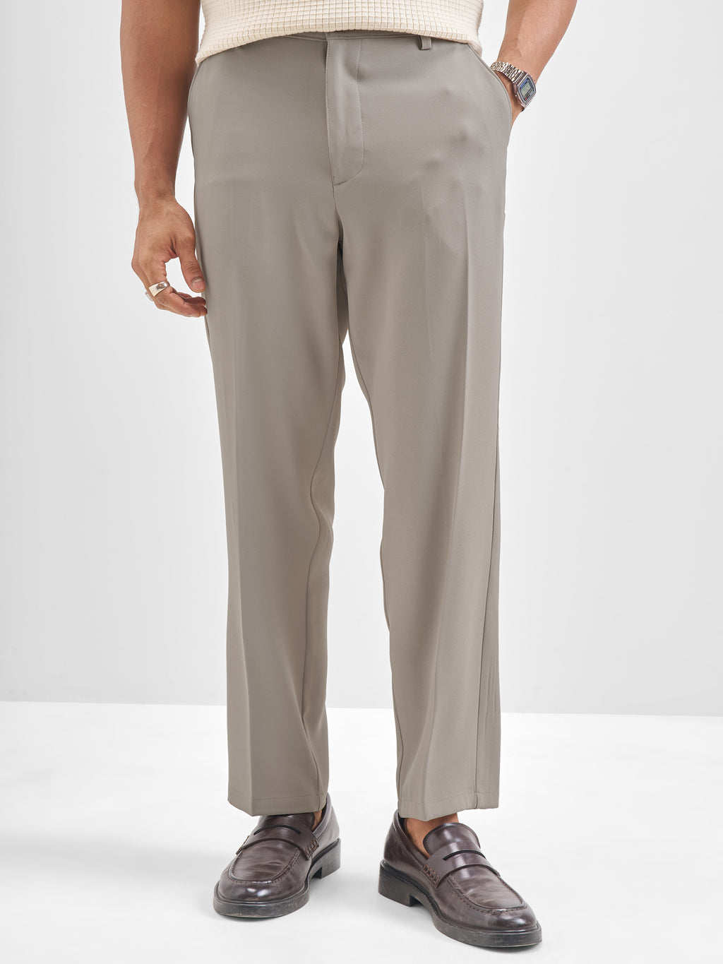 Highlander Men Tan Solid Regular Trouser - Tan - Image 1