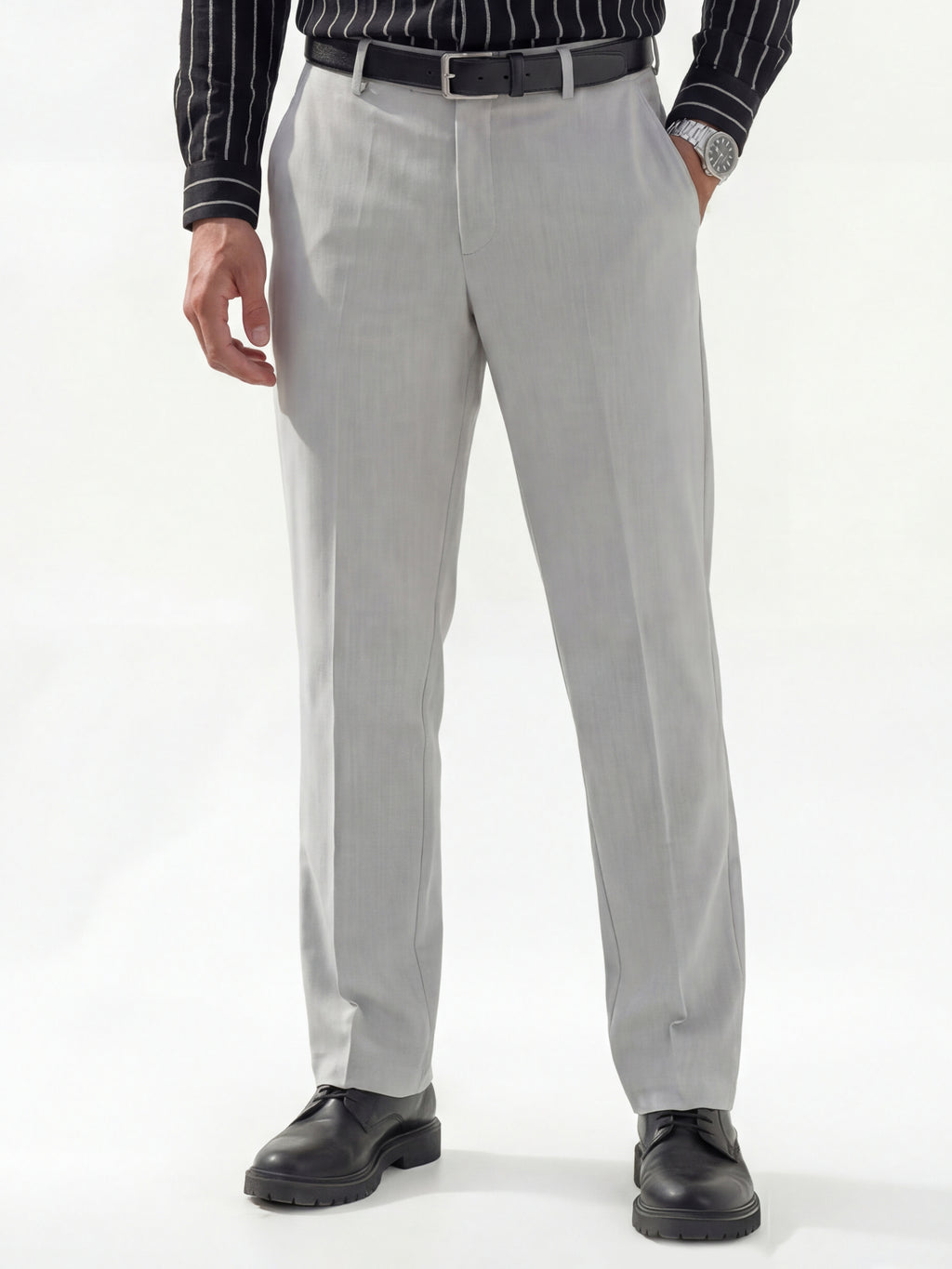 Highlander Men Grey Straight Fit Solid Regular Trouser - Grey - Image 1