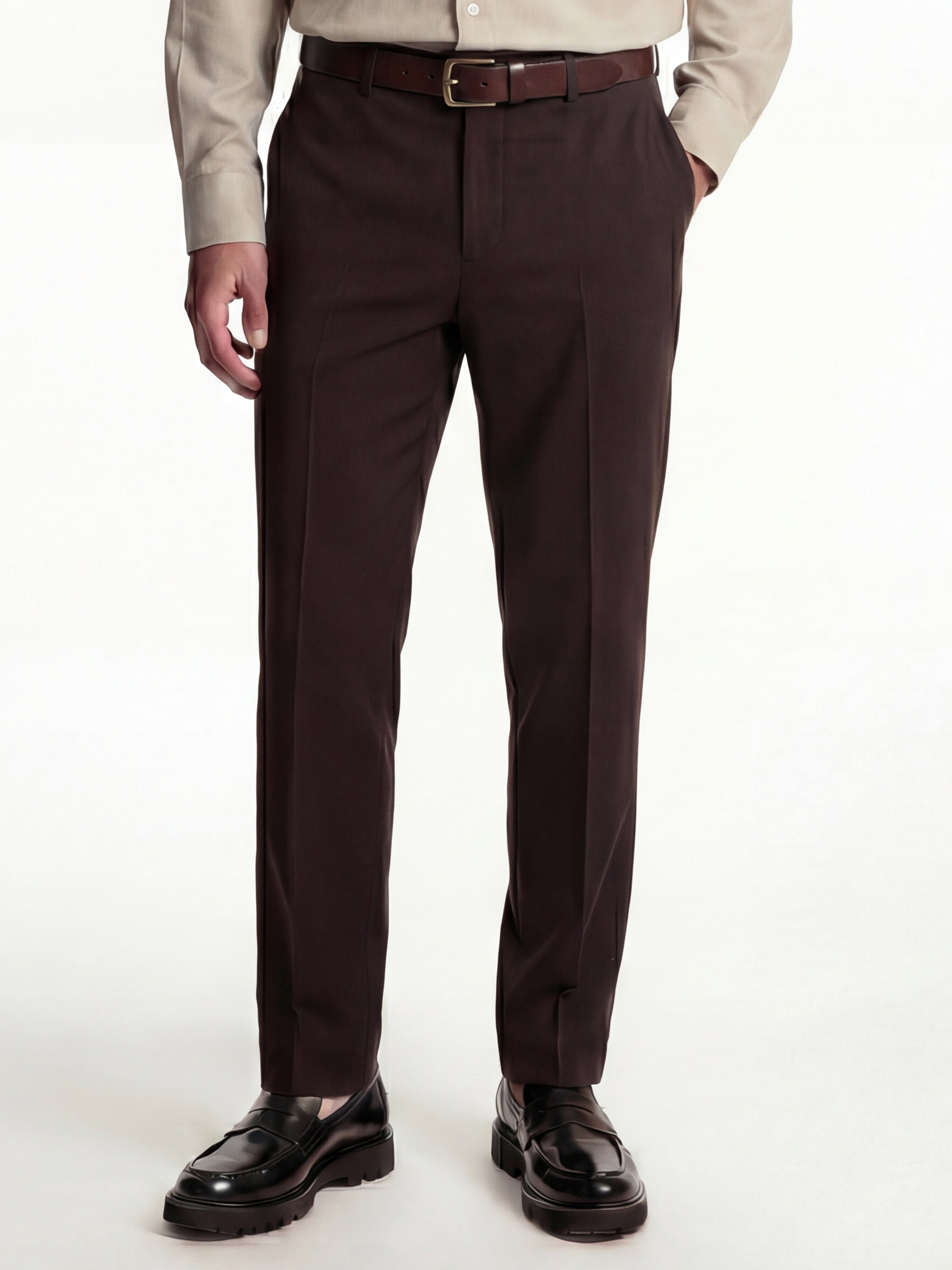 Highlander Men Brown Straight Fit Solid Regular Trouser - Brown - Image 1