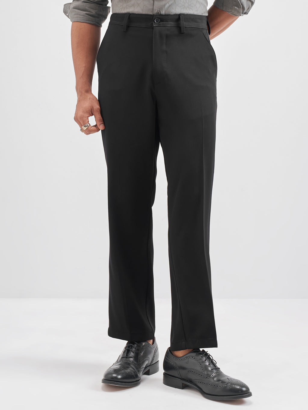 Highlander Men Black Solid Regular Trouser - Black - Image 1