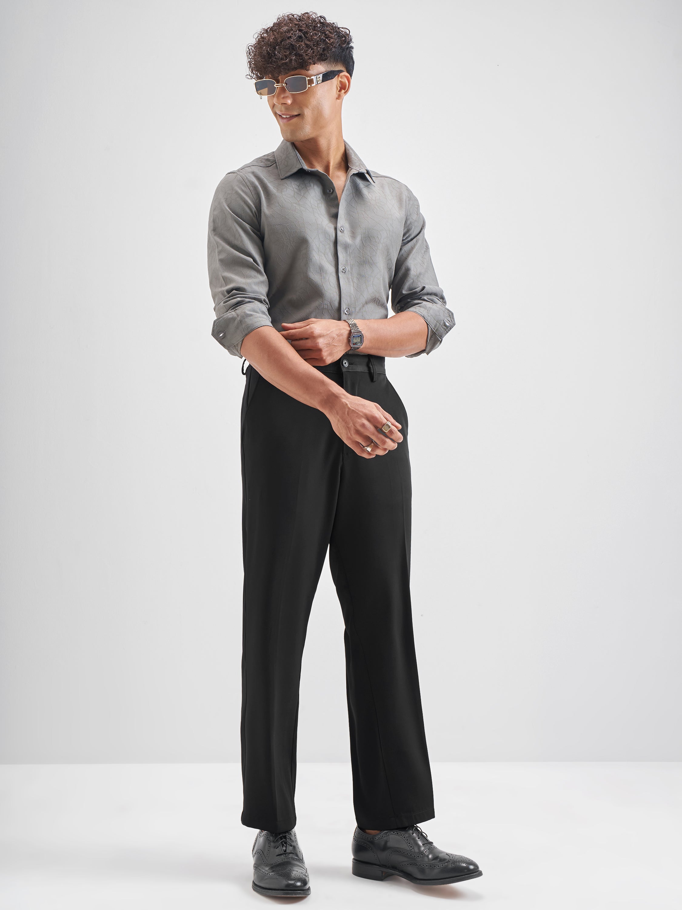 Highlander Men Black Solid Regular Trouser - Black - Image 2