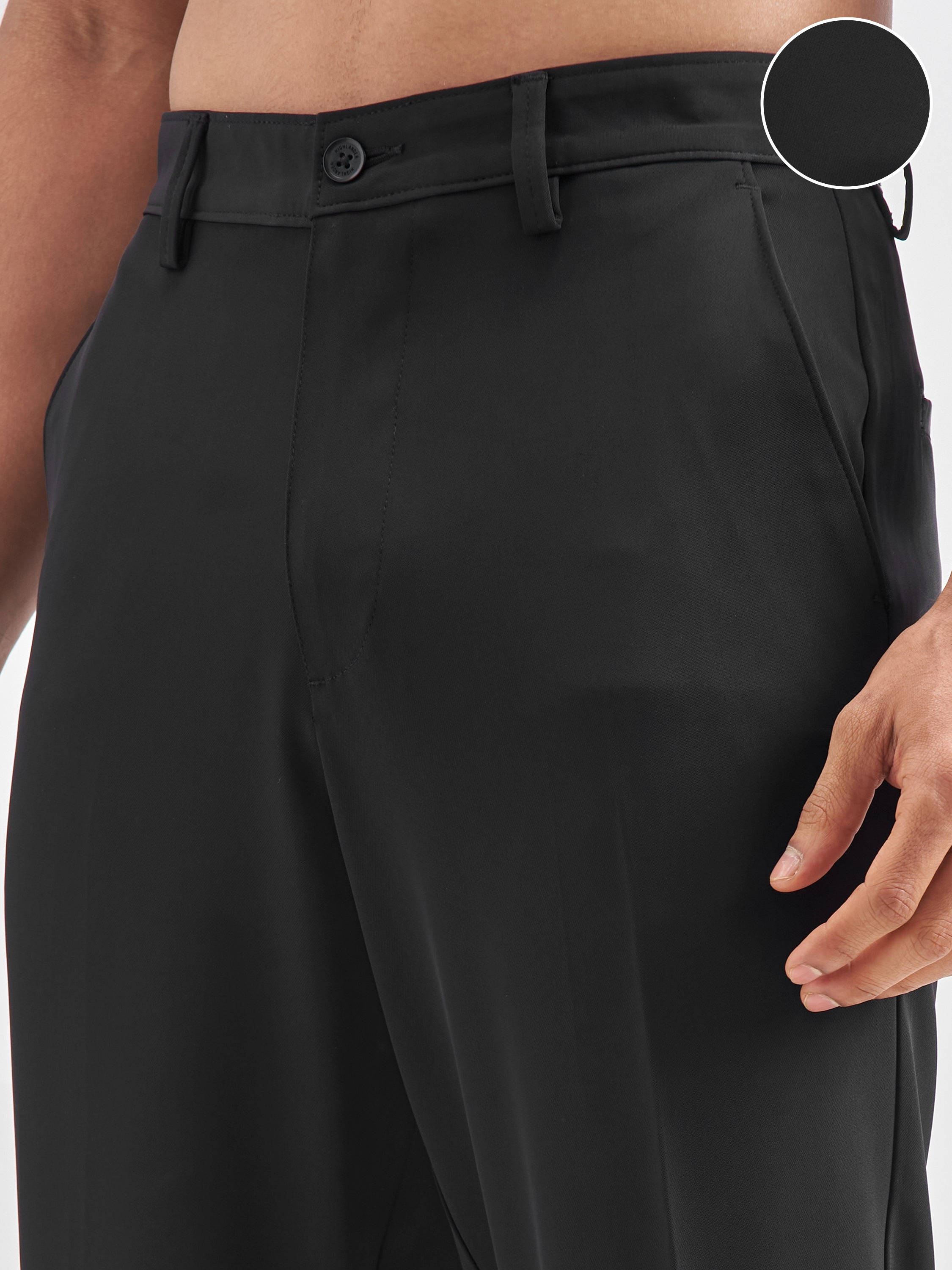 Highlander Men Black Solid Regular Trouser - Black - Image 5