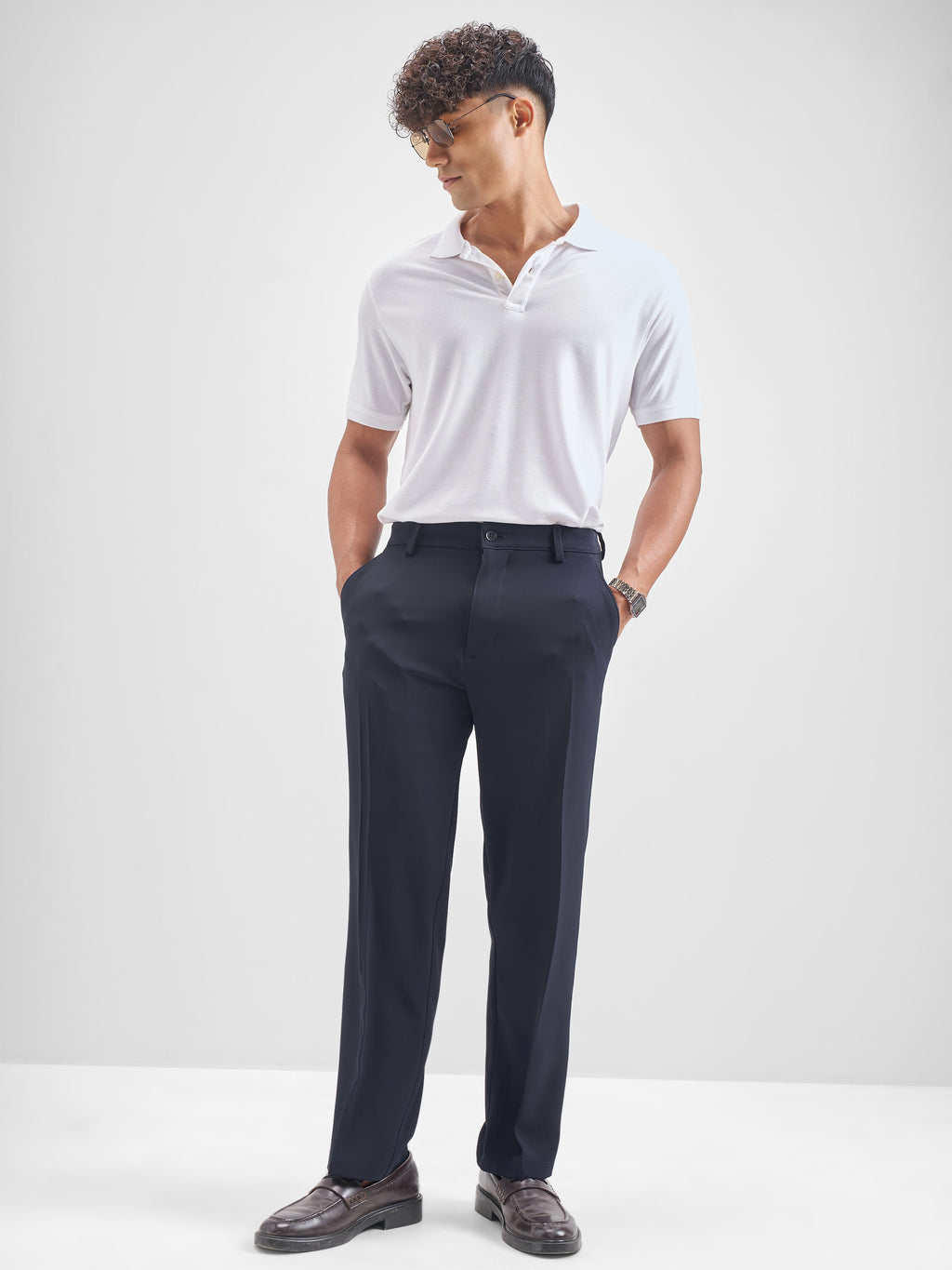 Highlander Men Navy Blue Solid Regular Trouser - Navy Blue - Image 2