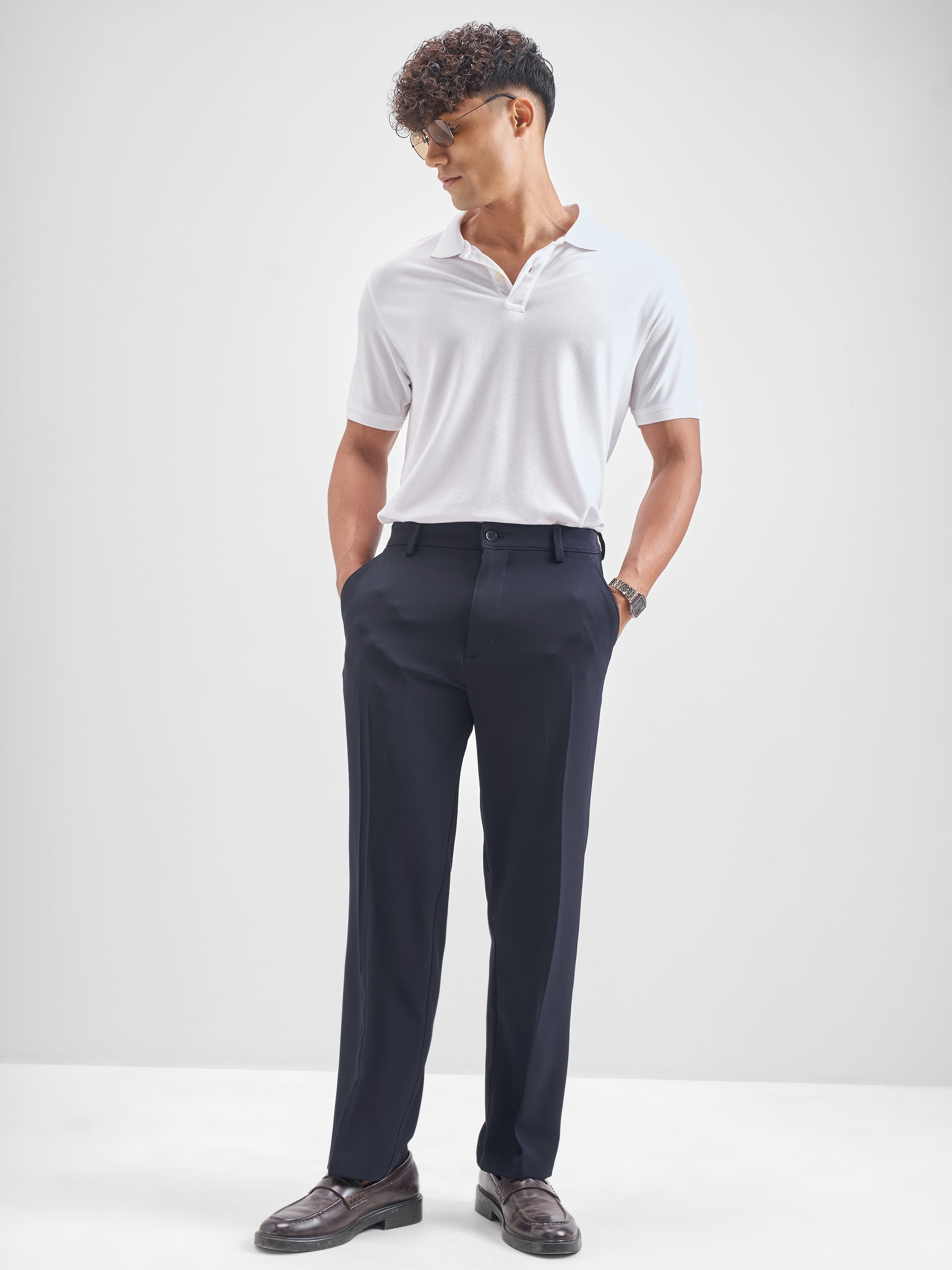 Highlander Men Navy Blue Solid Regular Trouser - Navy Blue - Image 2