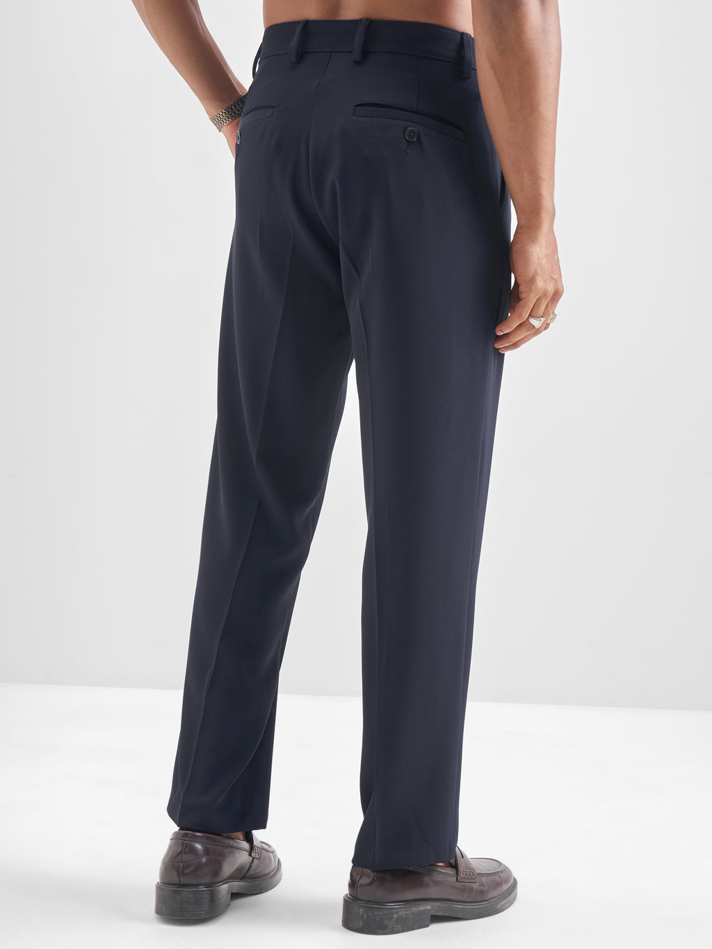 Highlander Men Navy Blue Solid Regular Trouser - Navy Blue - Image 3