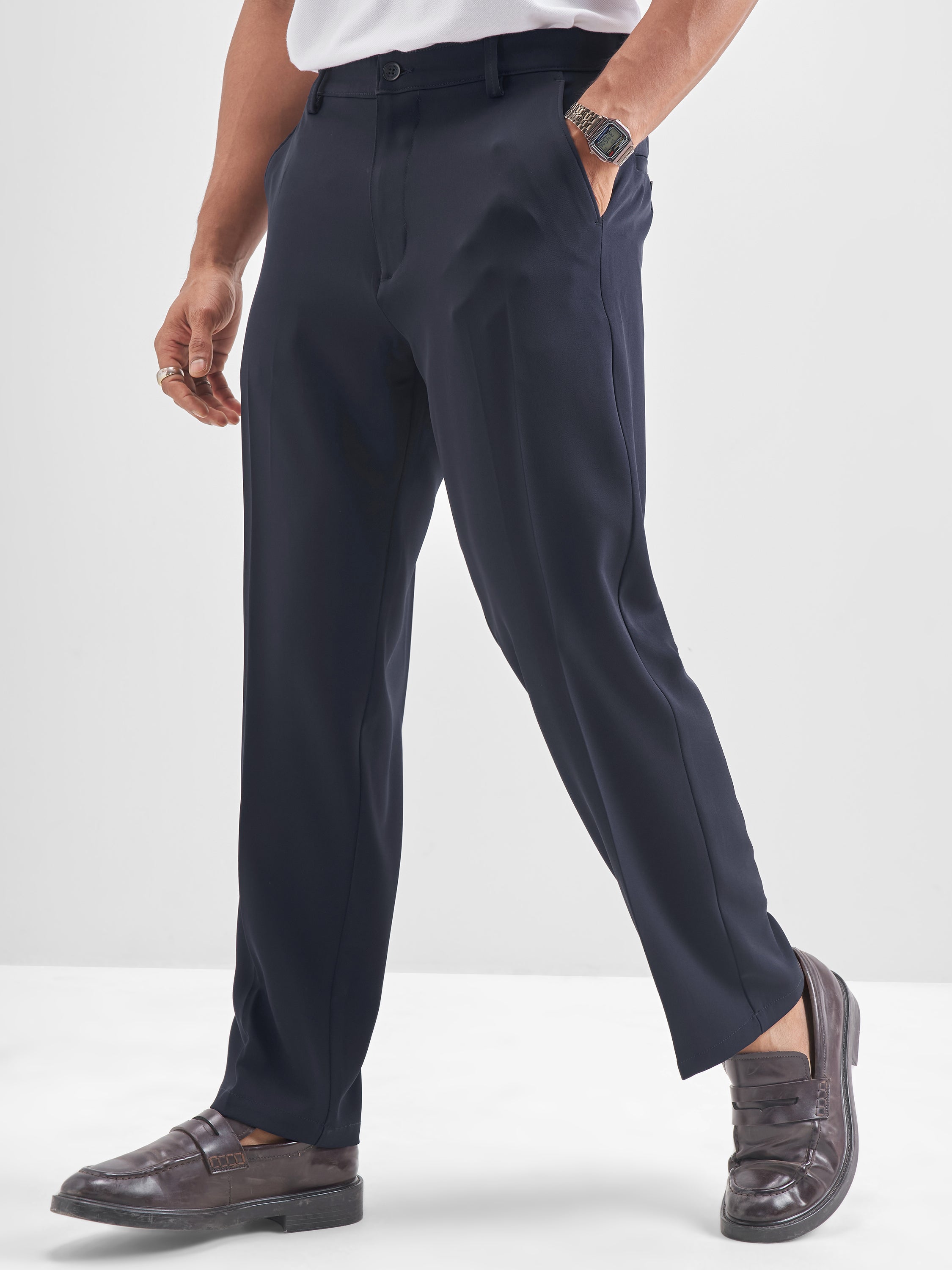 Highlander Men Navy Blue Solid Regular Trouser - Navy Blue - Image 4