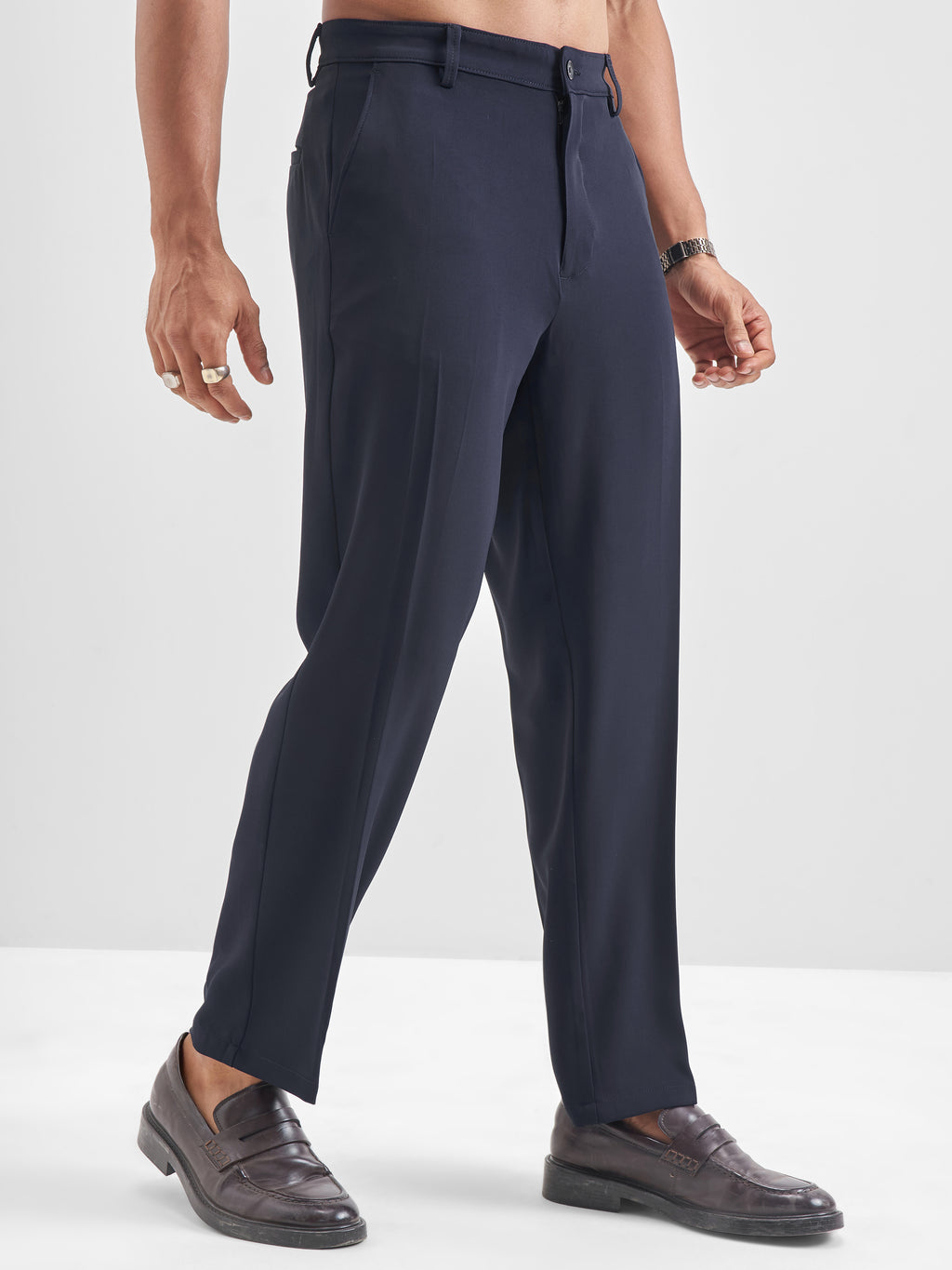 Highlander Men Navy Blue Solid Regular Trouser - Navy Blue - Image 6