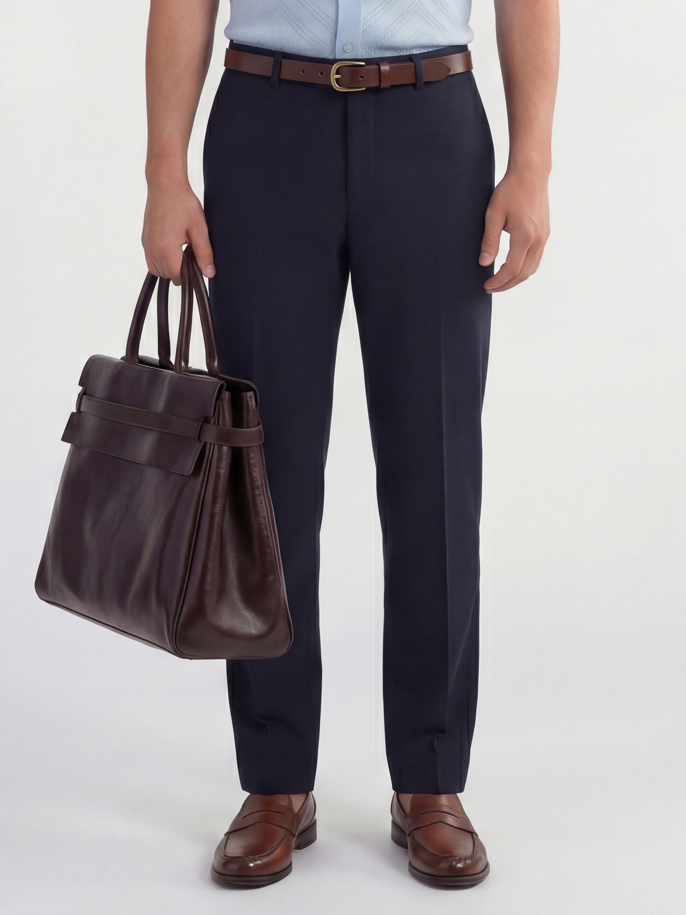 Highlander Men Navy Blue Slim Fit Solid Formal Trouser - Navy Blue - Image 1