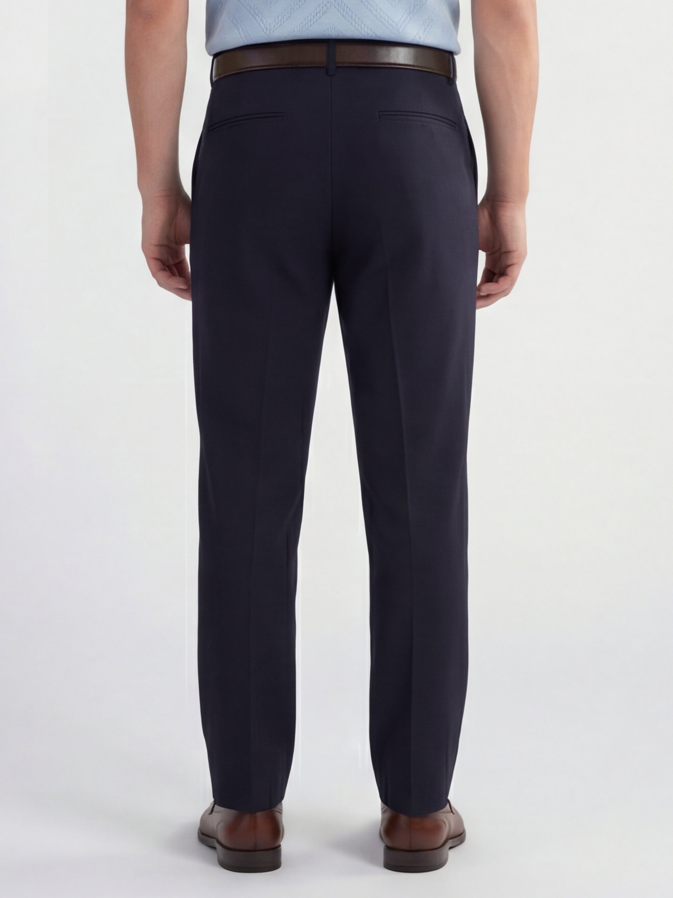 Highlander Men Navy Blue Slim Fit Solid Formal Trouser - Navy Blue - Image 3