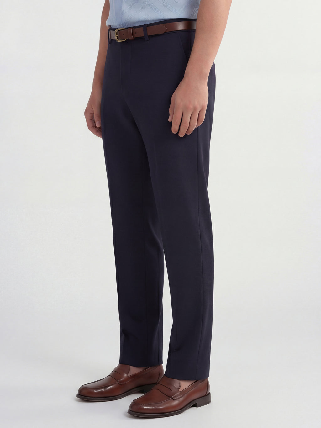 Highlander Men Navy Blue Slim Fit Solid Formal Trouser - Navy Blue - Image 4