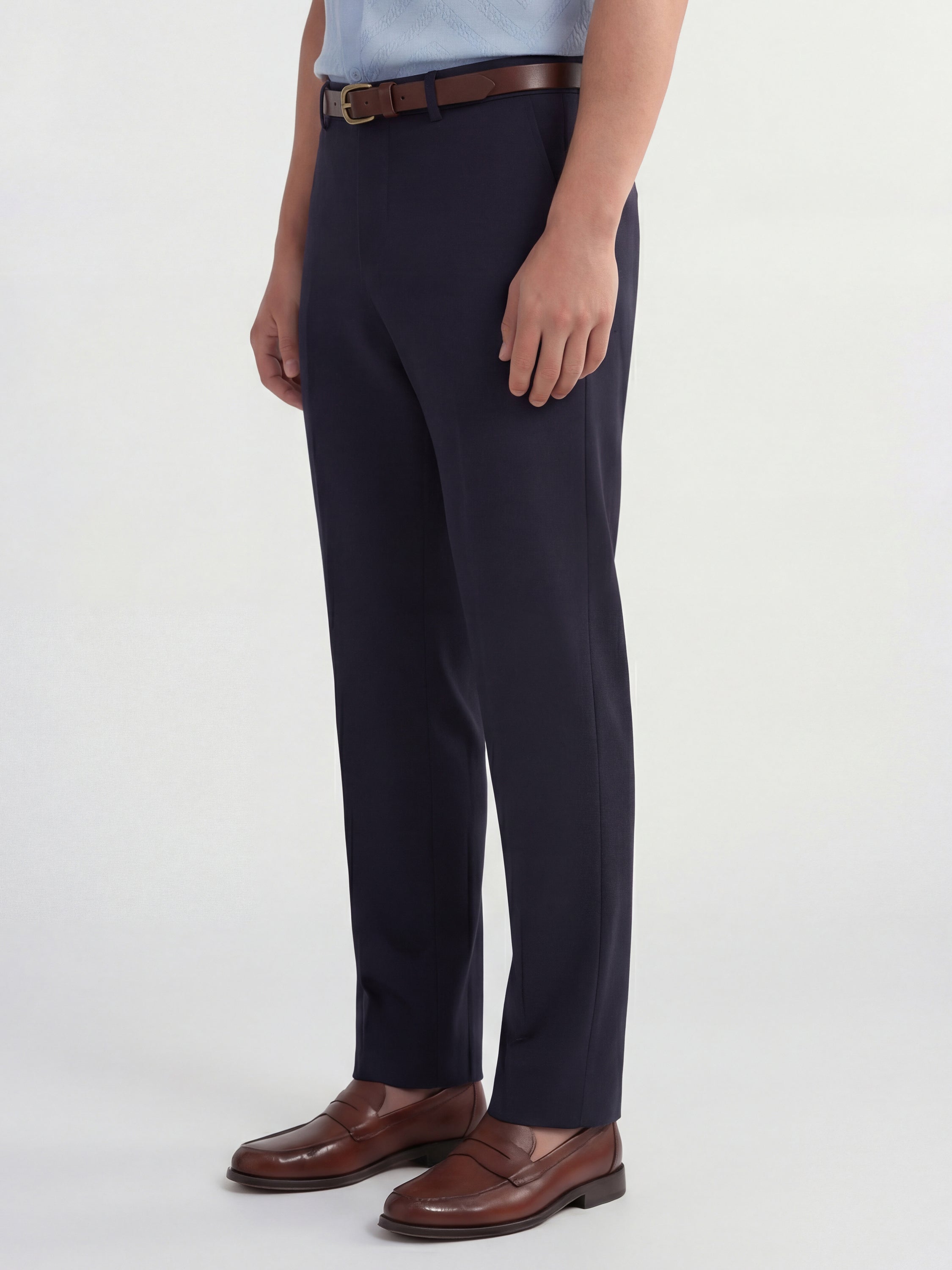 Highlander Men Navy Blue Slim Fit Solid Formal Trouser - Navy Blue - Image 4