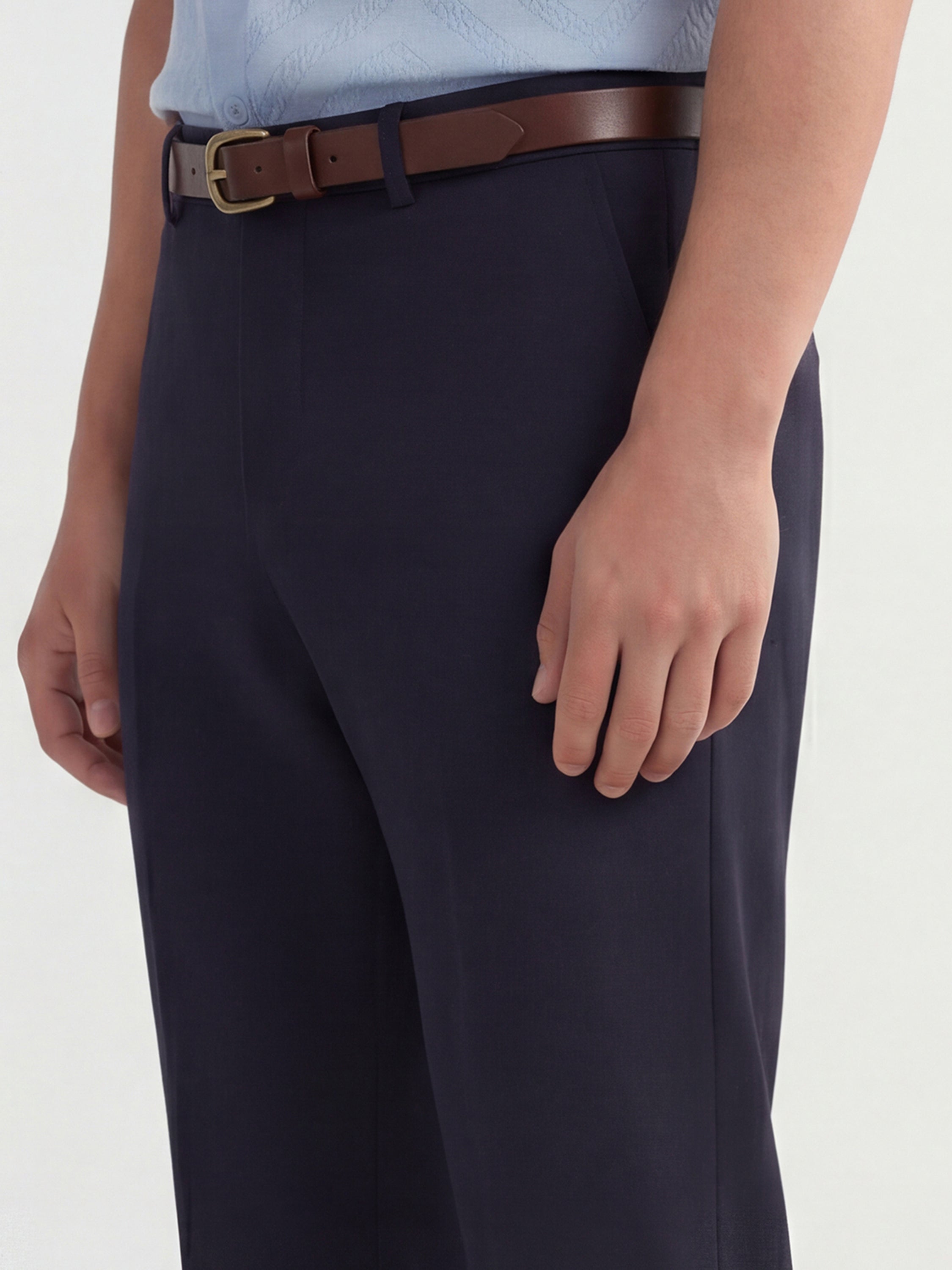 Highlander Men Navy Blue Slim Fit Solid Formal Trouser - Navy Blue - Image 5