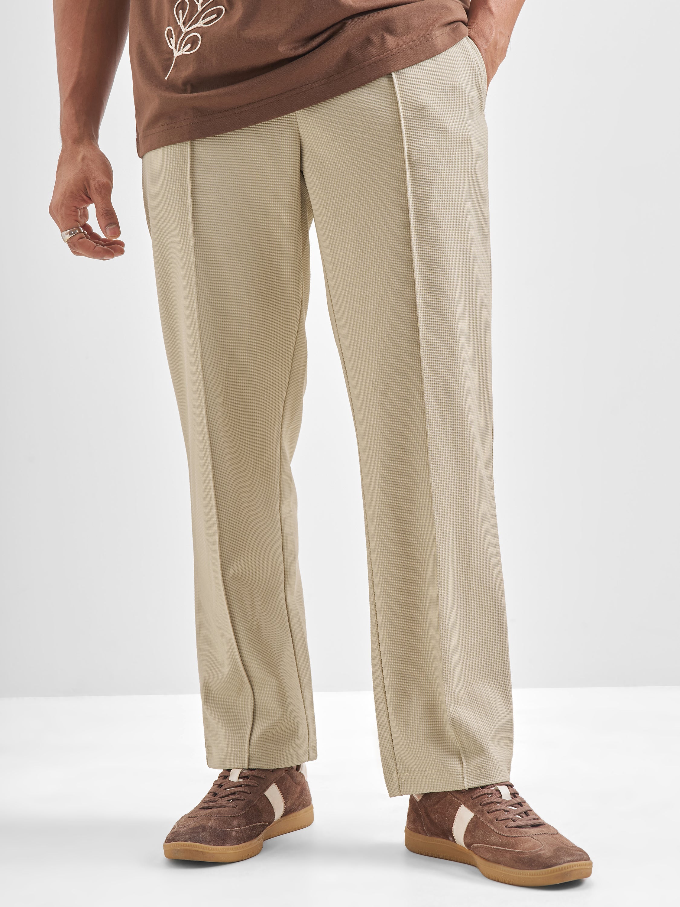 Highlander Men Beige Solid Regular Trouser - Beige - Image 1