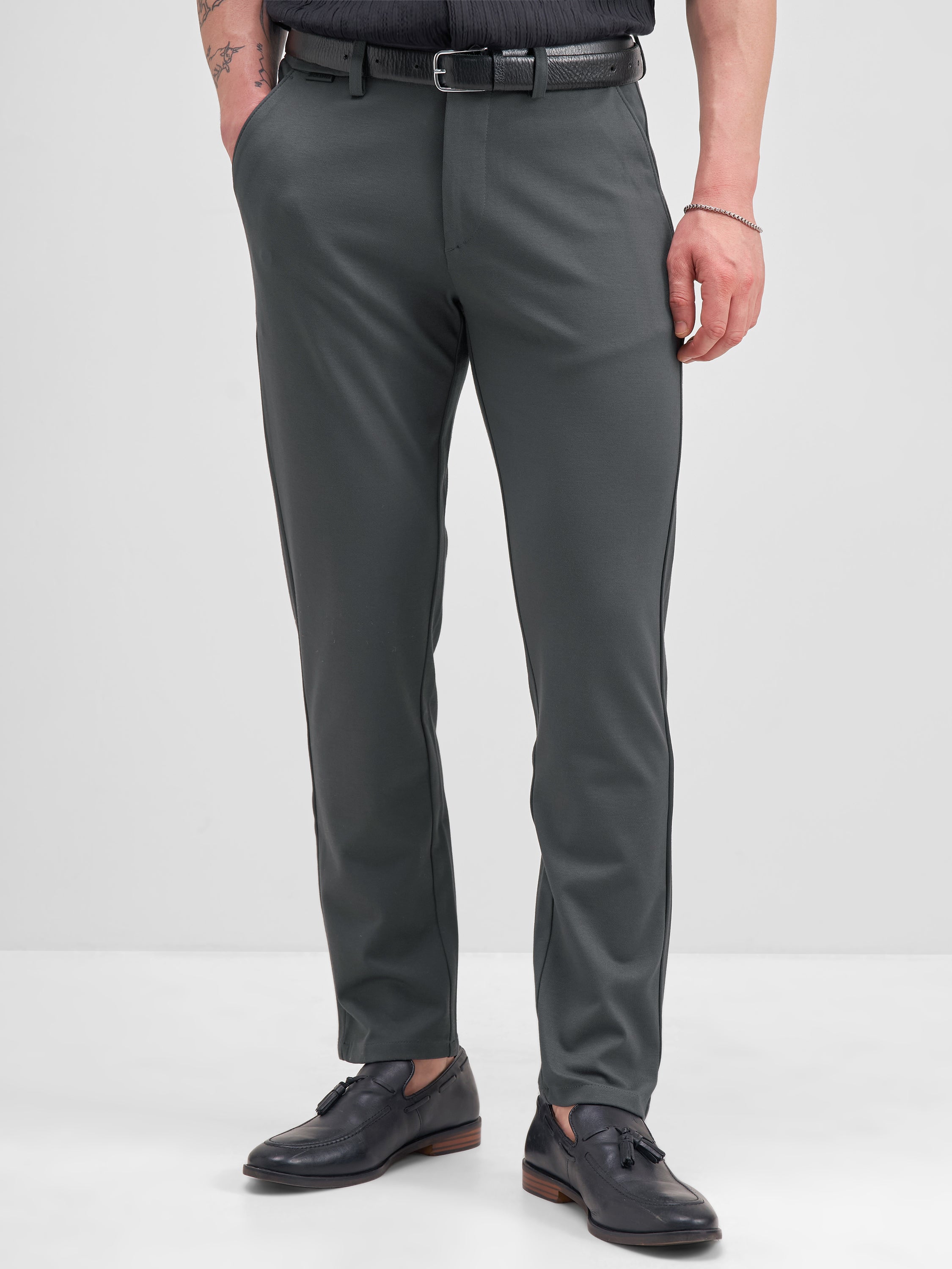 Highlander Men Charcoal Slim Fit Solid Formal Trouser - Charcoal - Image 1