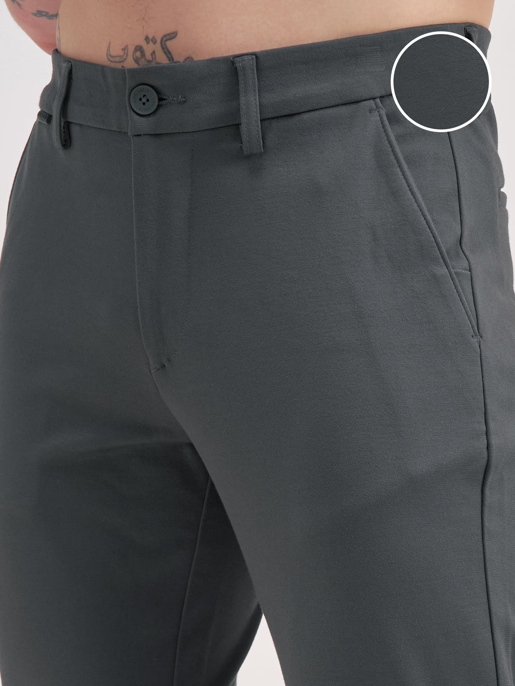 Highlander Men Charcoal Slim Fit Solid Formal Trouser - Charcoal - Image 5