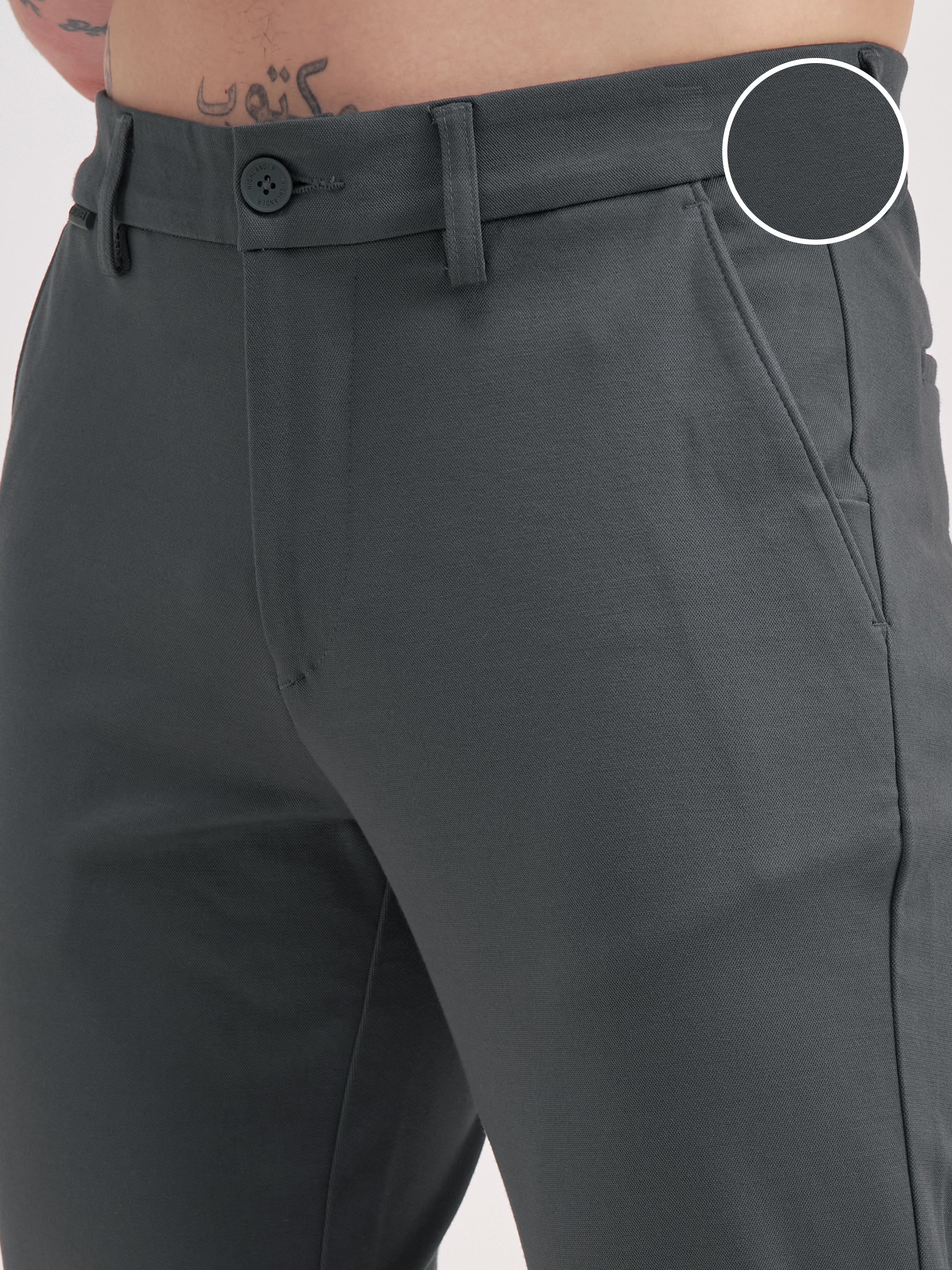 Highlander Men Charcoal Slim Fit Solid Formal Trouser - Charcoal - Image 5