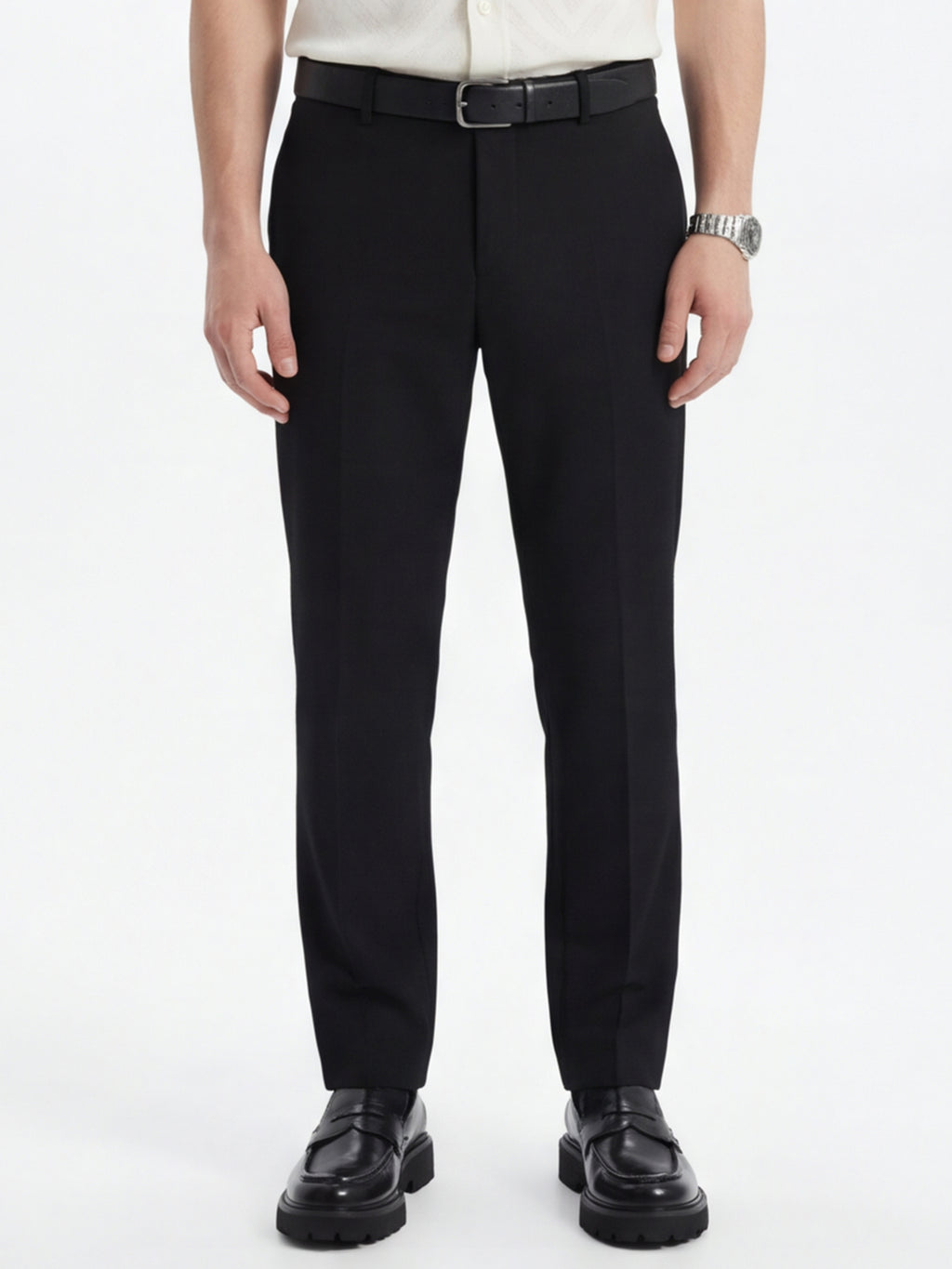 Highlander Men Black Slim Fit Solid Formal Trouser - Black - Image 1