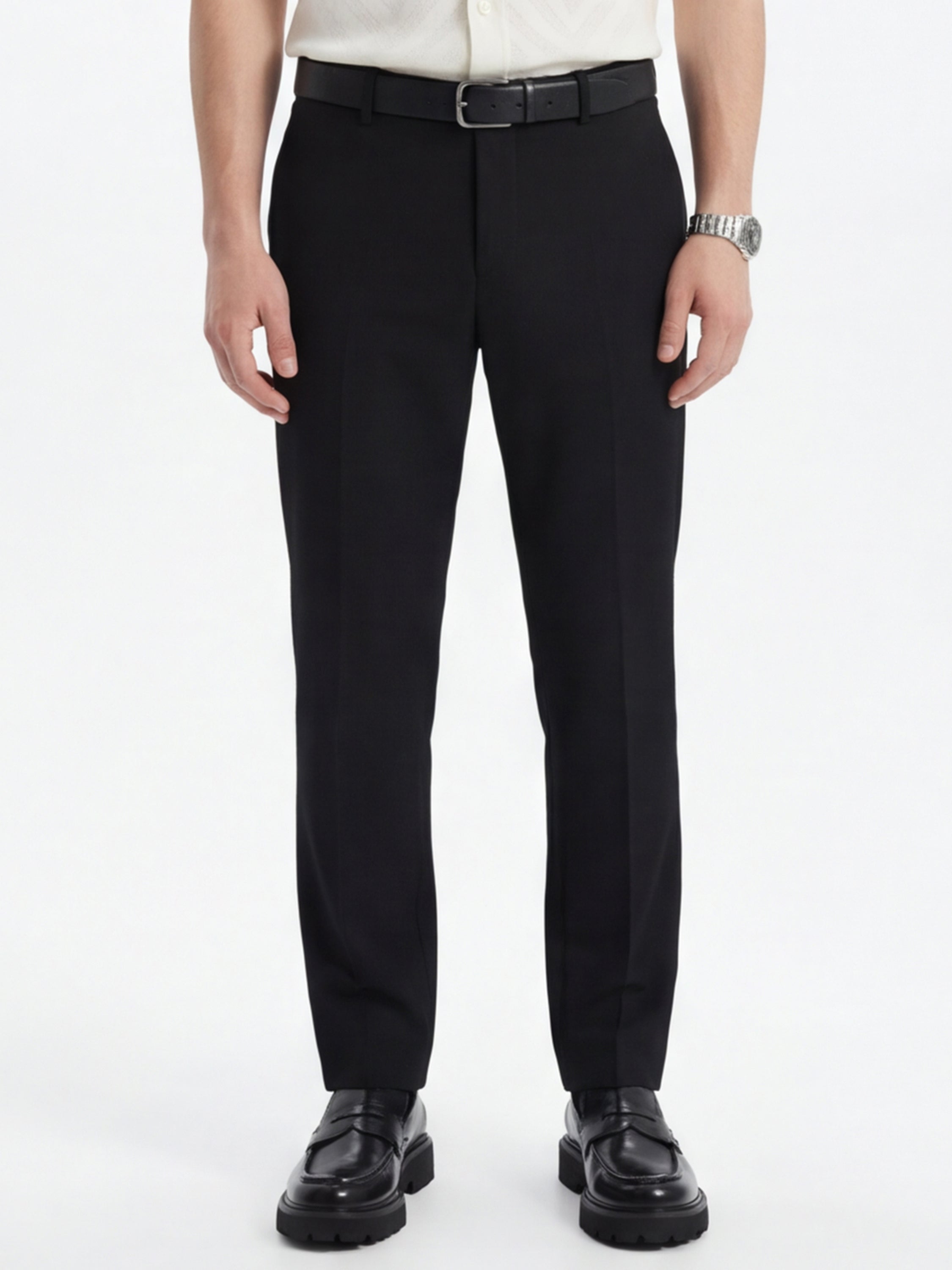 Highlander Men Black Slim Fit Solid Formal Trouser - Black - Image 1