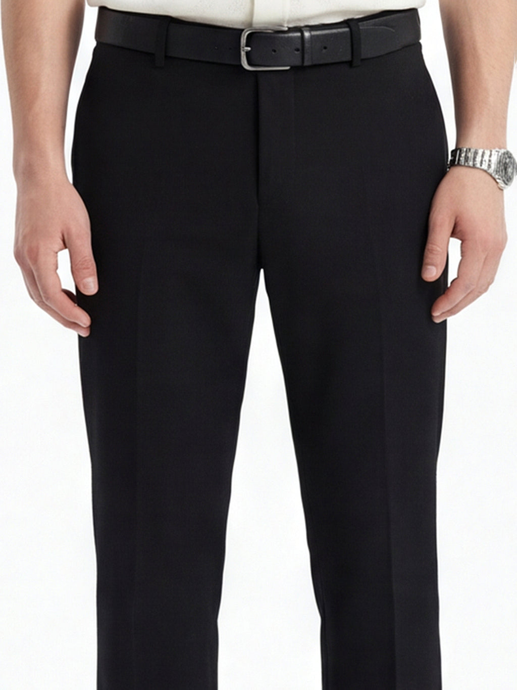 Highlander Men Black Slim Fit Solid Formal Trouser - Black - Image 6