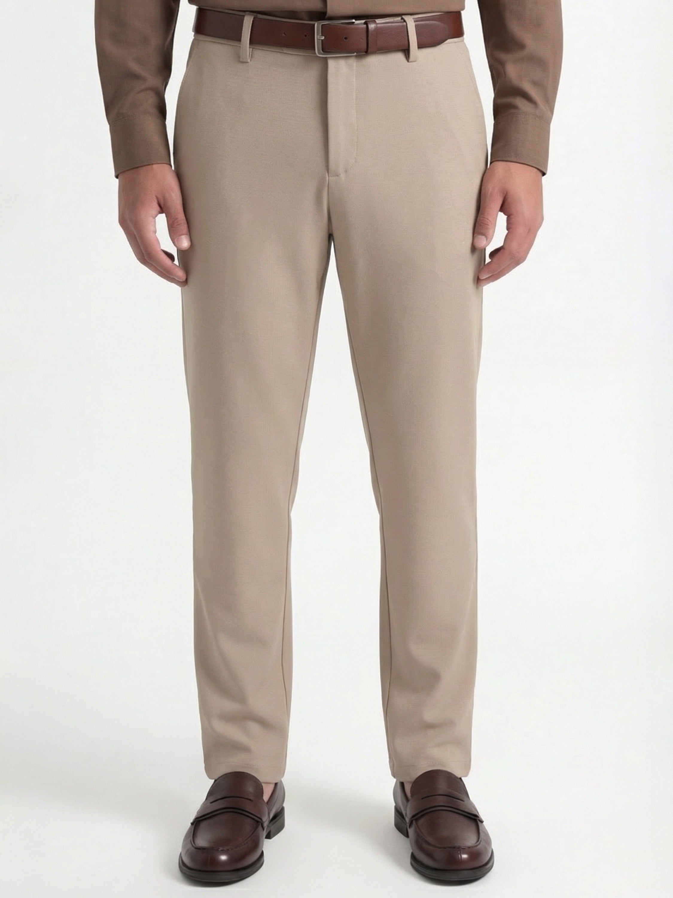 Highlander Men Beige Slim Fit Solid Formal Trouser - Beige - Image 1