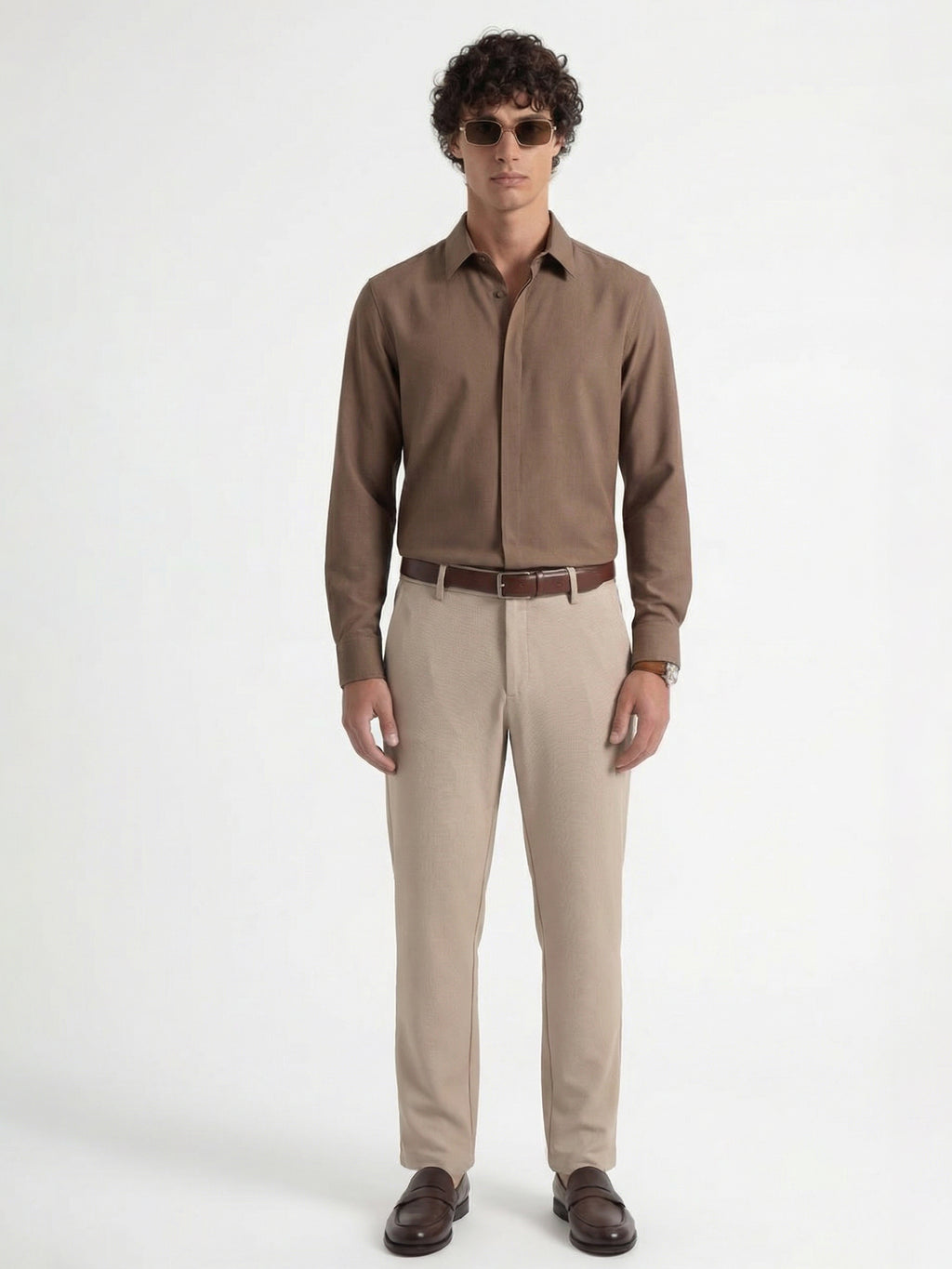 Highlander Men Beige Slim Fit Solid Formal Trouser - Beige - Image 2