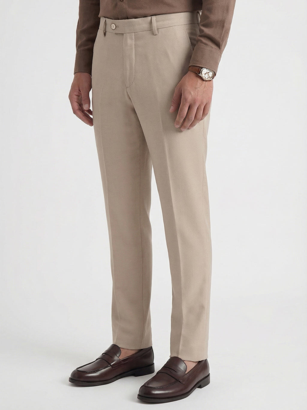 Highlander Men Beige Slim Fit Solid Formal Trouser - Beige - Image 4
