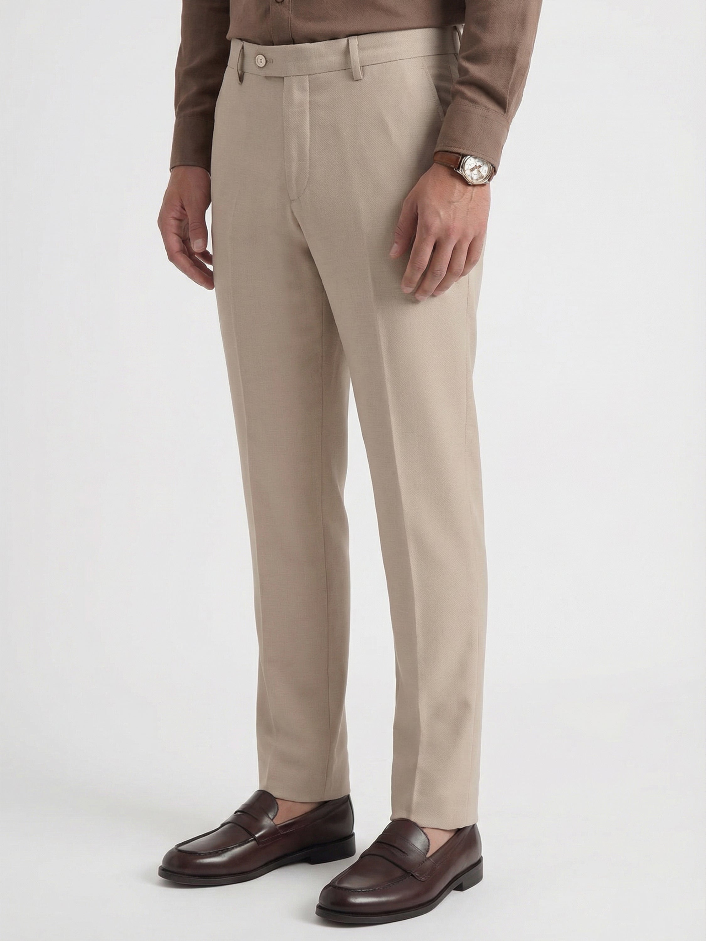 Highlander Men Beige Slim Fit Solid Formal Trouser - Beige - Image 4