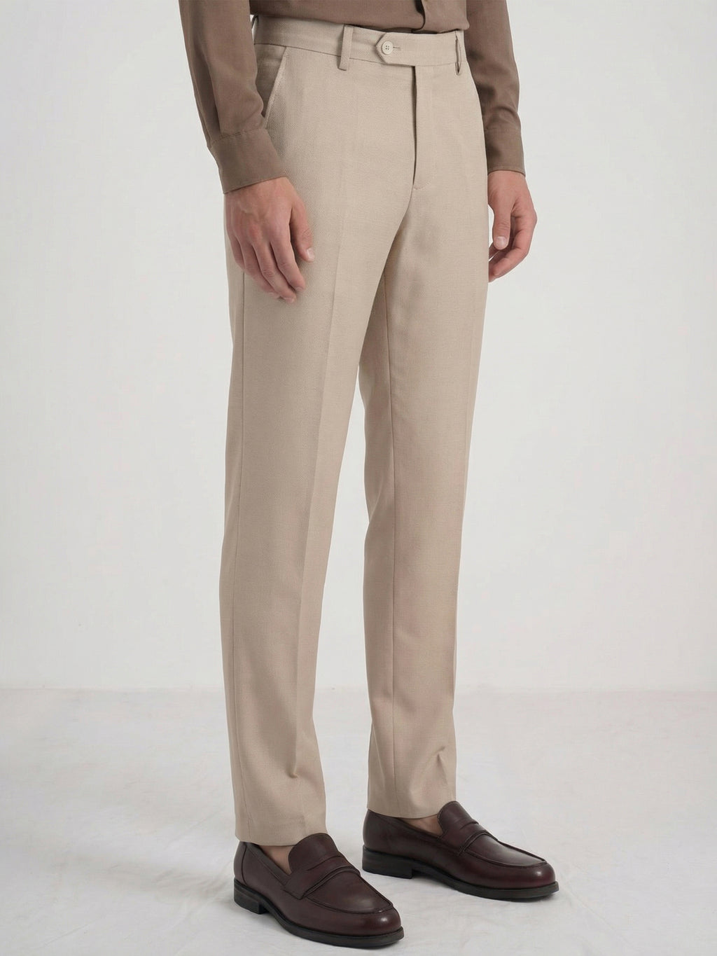 Highlander Men Beige Slim Fit Solid Formal Trouser - Beige - Image 6
