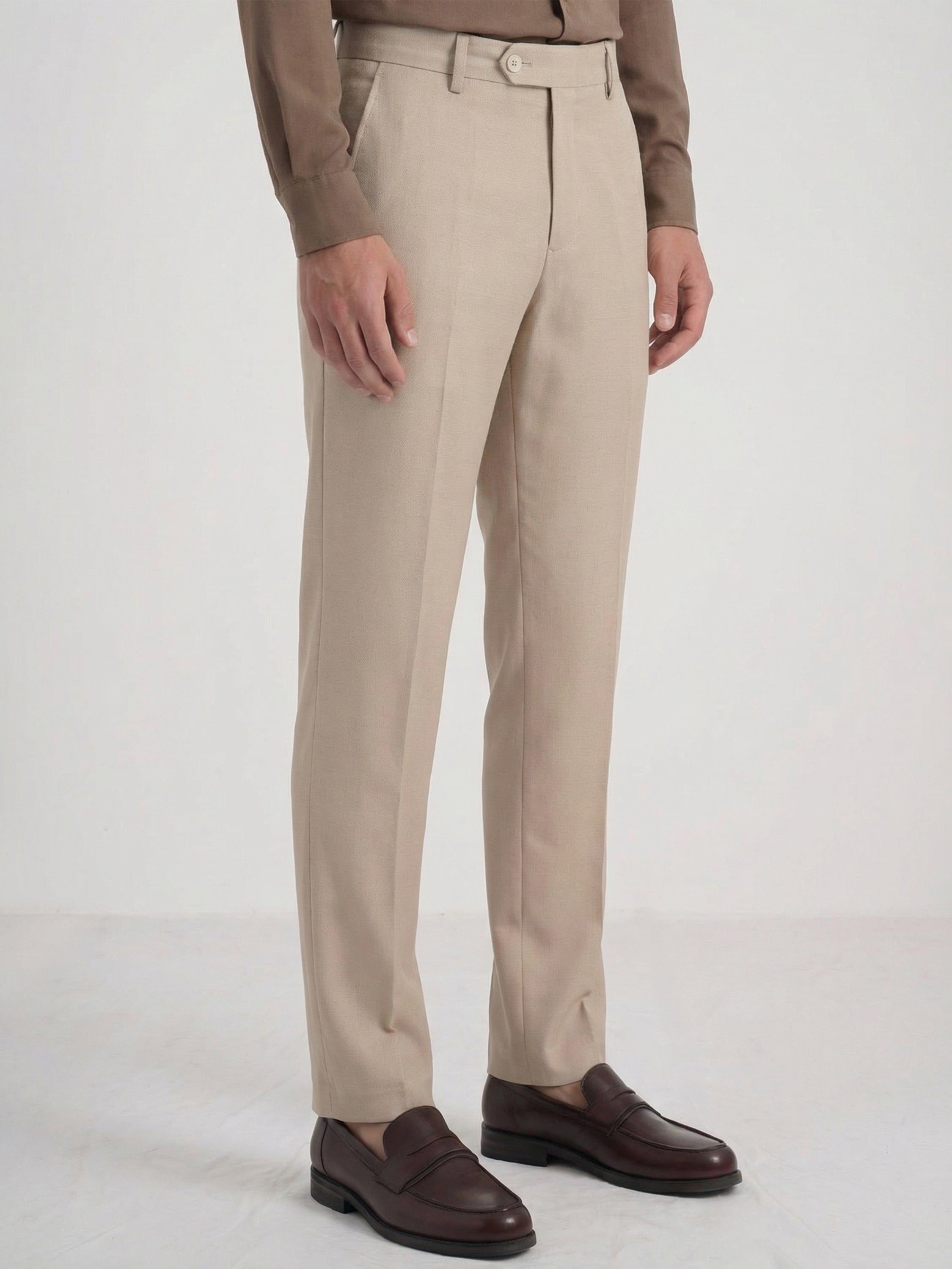 Highlander Men Beige Slim Fit Solid Formal Trouser - Beige - Image 6