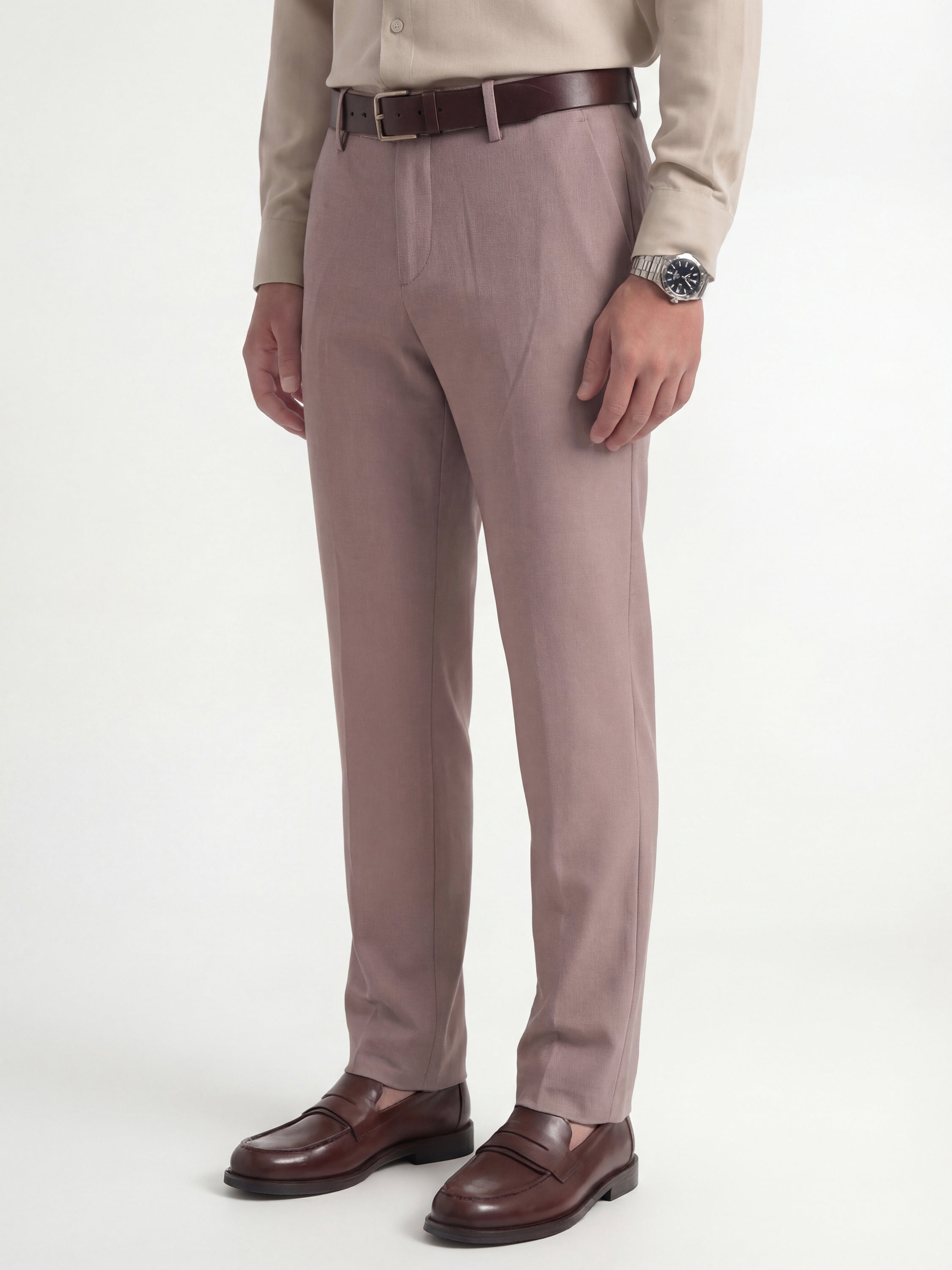 Highlander Men Mauve Slim Fit Solid Formal Trouser - Mauve - Image 4