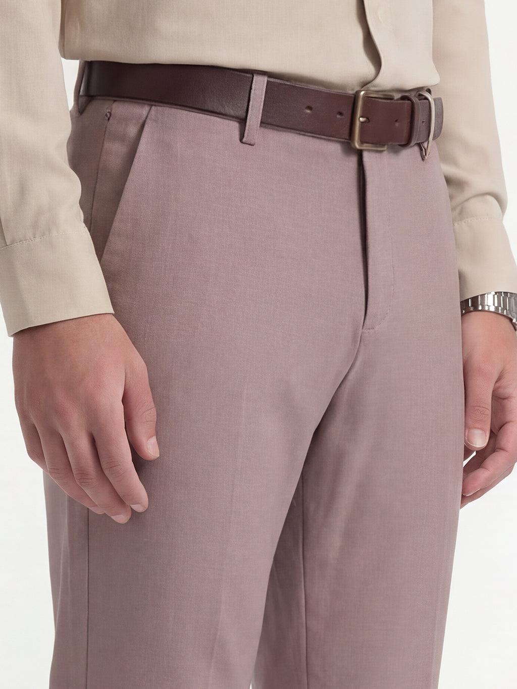 Highlander Men Mauve Slim Fit Solid Formal Trouser - Mauve - Image 5
