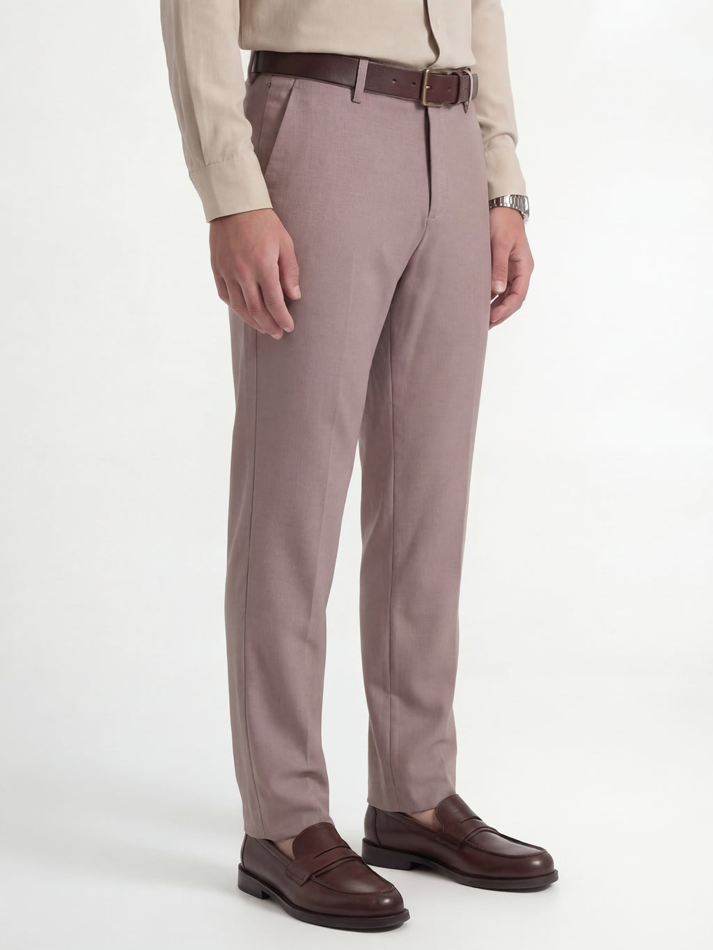 Highlander Men Mauve Slim Fit Solid Formal Trouser - Mauve - Image 6