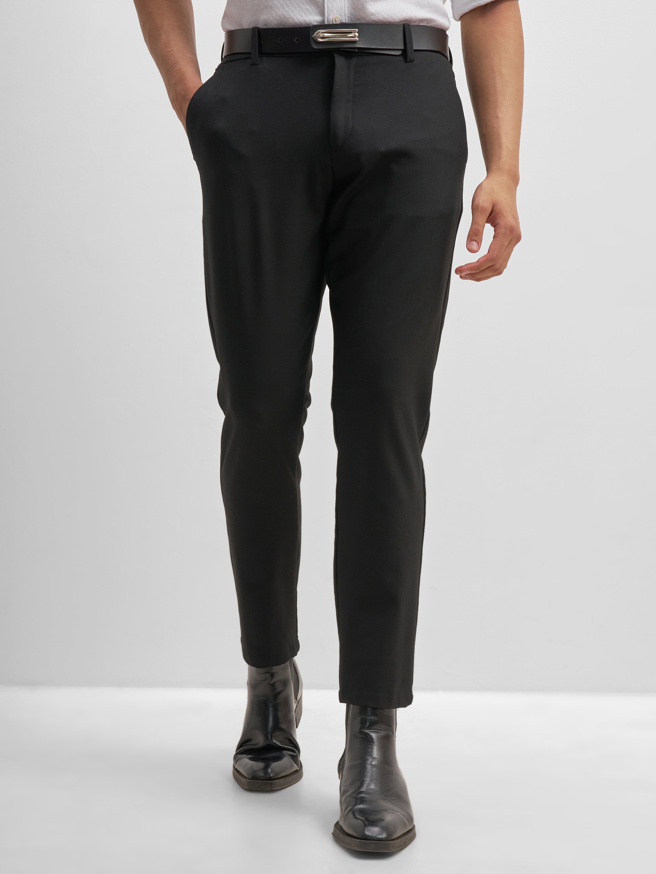 Highlander Men Black Relaxed Fit Solid Formal Trouser - Black - Image 1