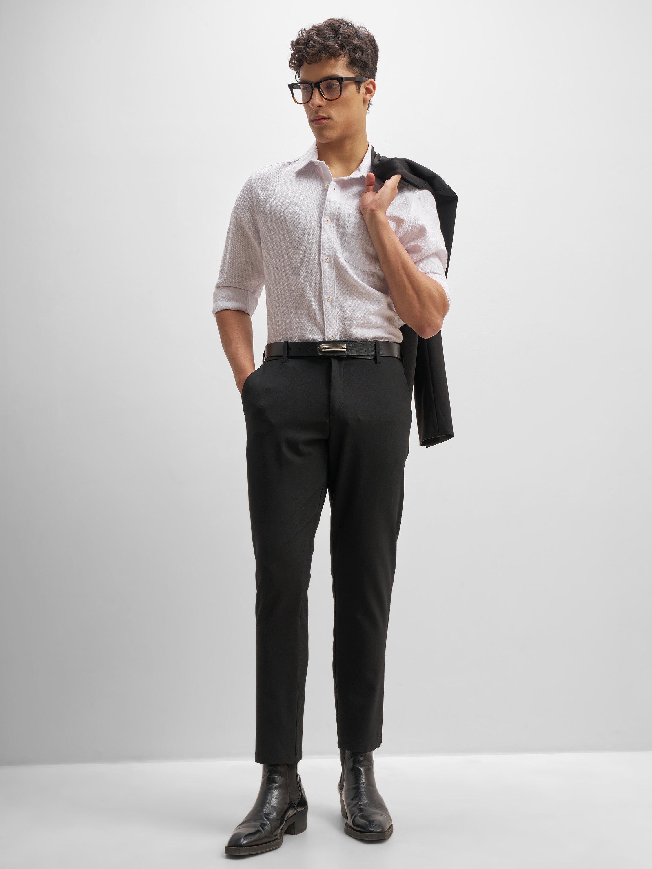 Highlander Men Black Relaxed Fit Solid Formal Trouser - Black - Image 2