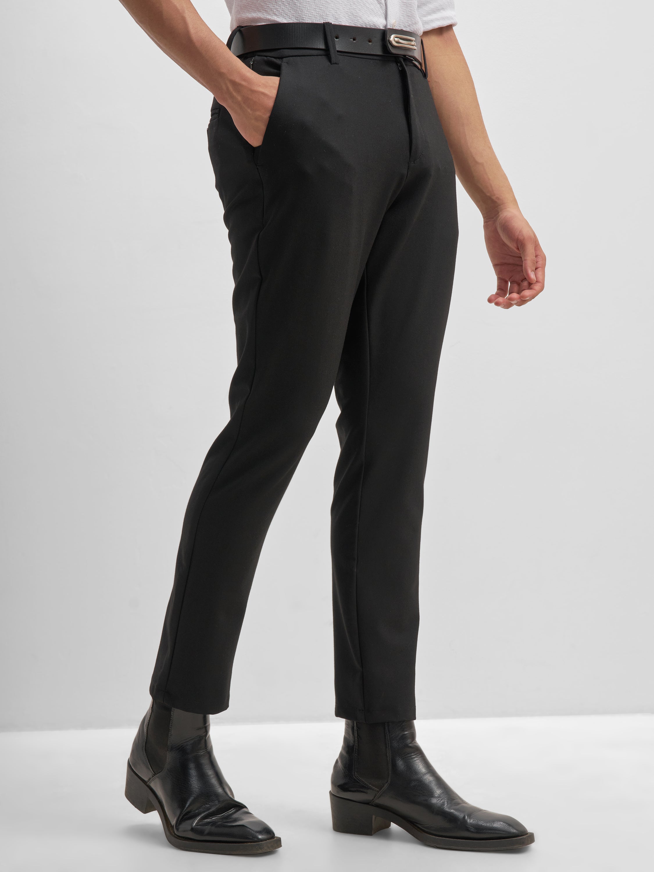 Highlander Men Black Relaxed Fit Solid Formal Trouser - Black - Image 6