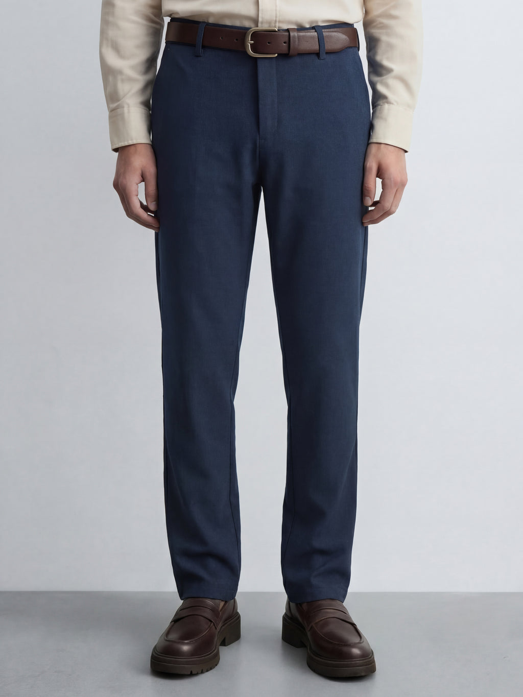 Highlander Men Navy Blue Relaxed Fit Solid Formal Trouser - Navy Blue - Image 1